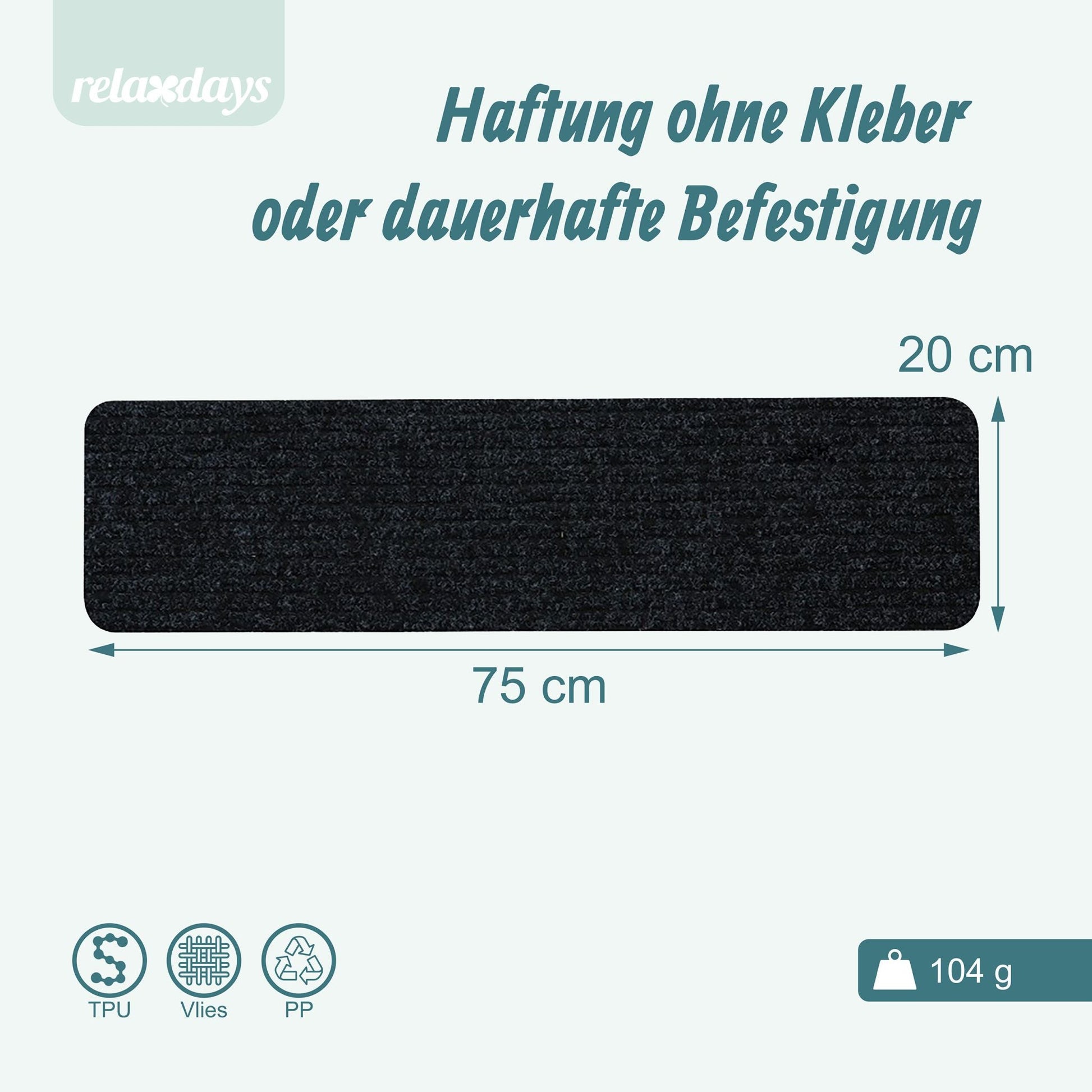 Rechteckige Stufenmatten 16er-Set 75x20 Schwarz von Relaxdays