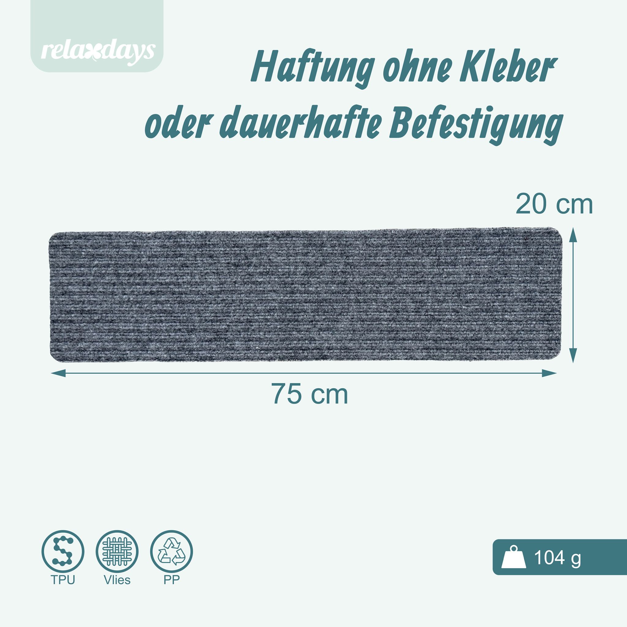 Rechteckige Stufenmatten 16er-Set 75x20 Grau von Relaxdays