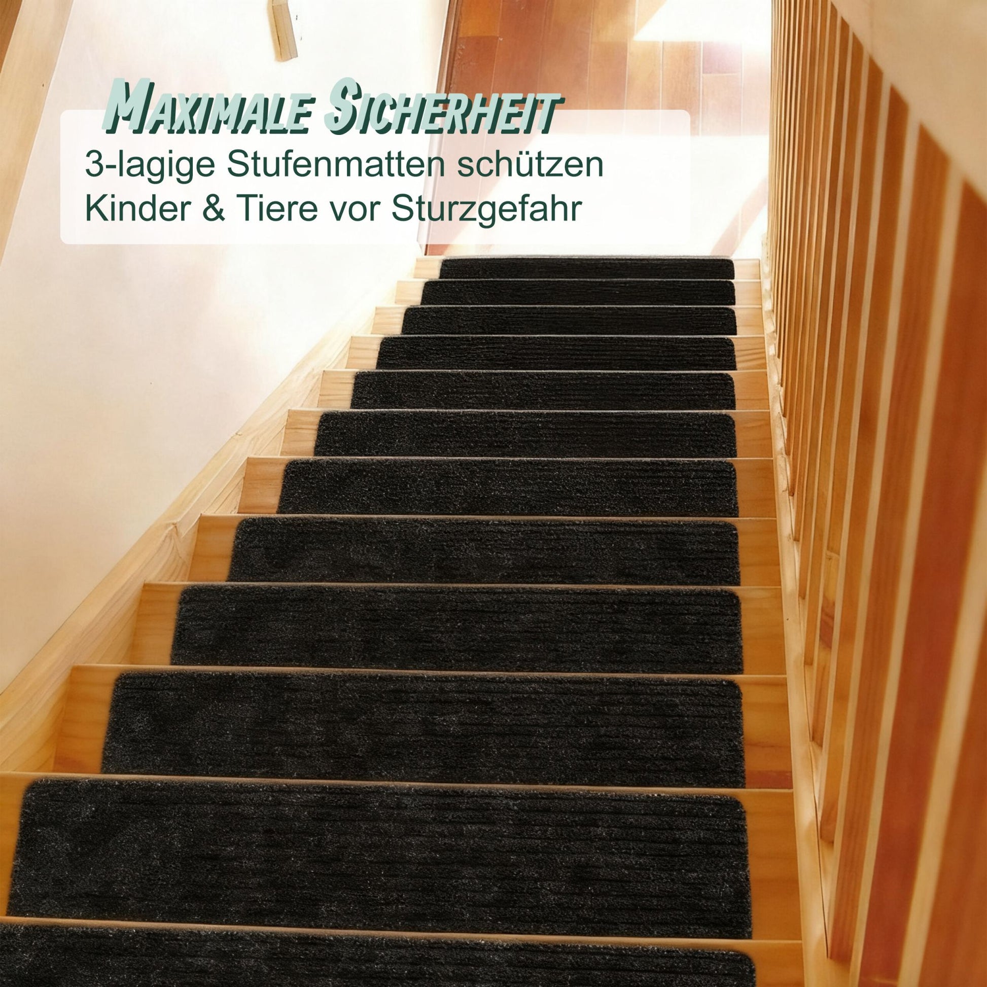 Rechteckige Stufenmatten 16er-Set 65x20 Schwarz von Relaxdays