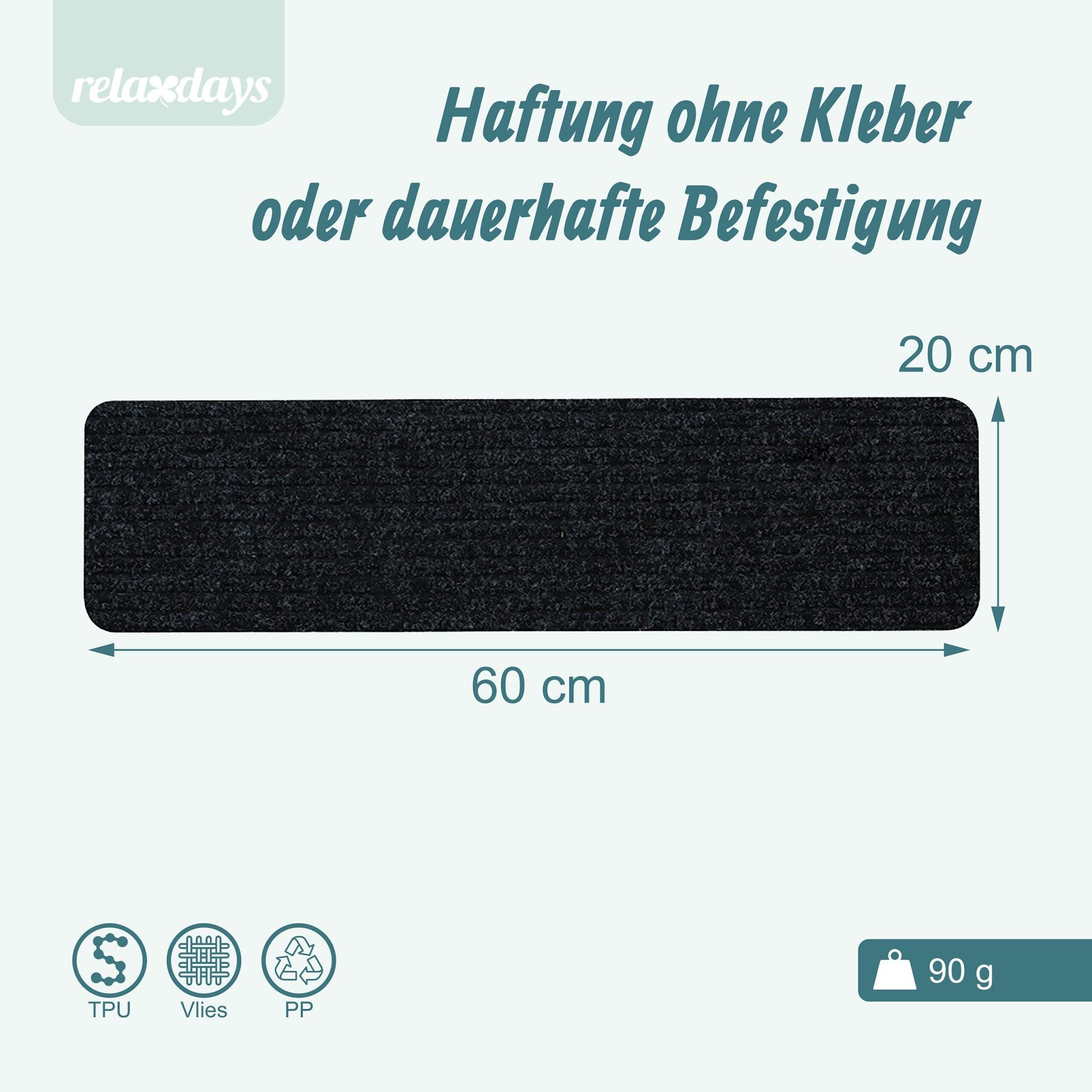 Rechteckige Stufenmatten 16er-Set 65x20 Schwarz von Relaxdays