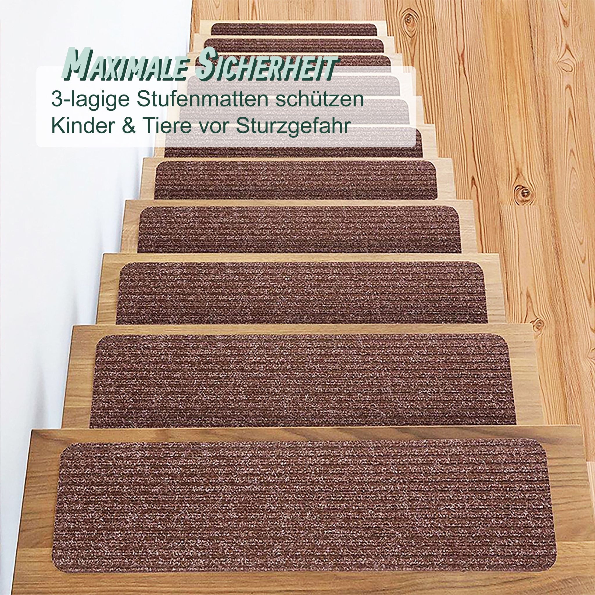 Rechteckige Stufenmatten 16er-Set 65x20 Braun von Relaxdays