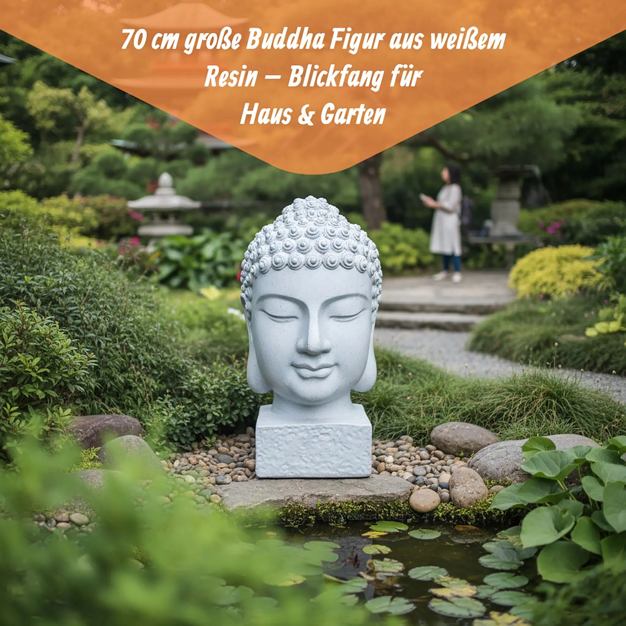 Buddha-Kopf 70cm Weiss von Relaxdays