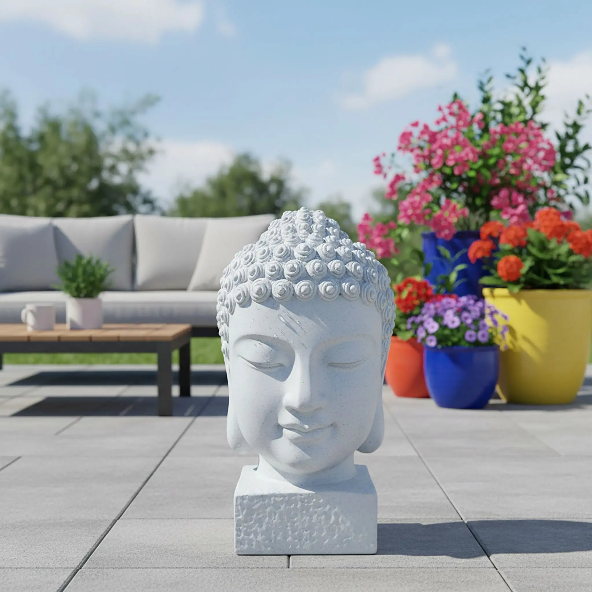 Buddha-Kopf 70cm Weiss von Relaxdays