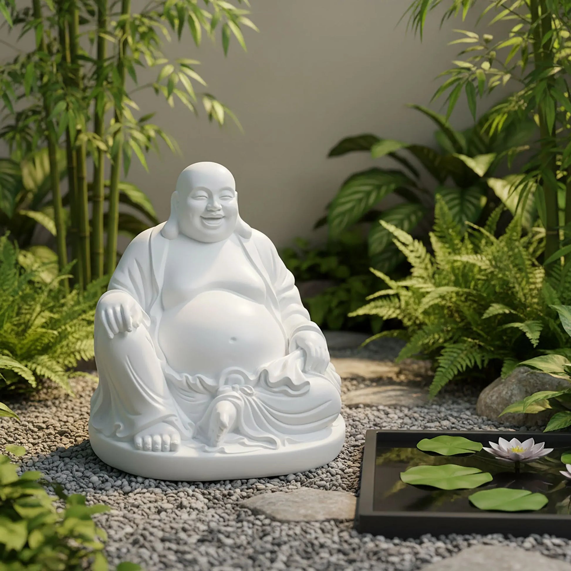 Buddha Figur lachend 45cm Weiss von Relaxdays