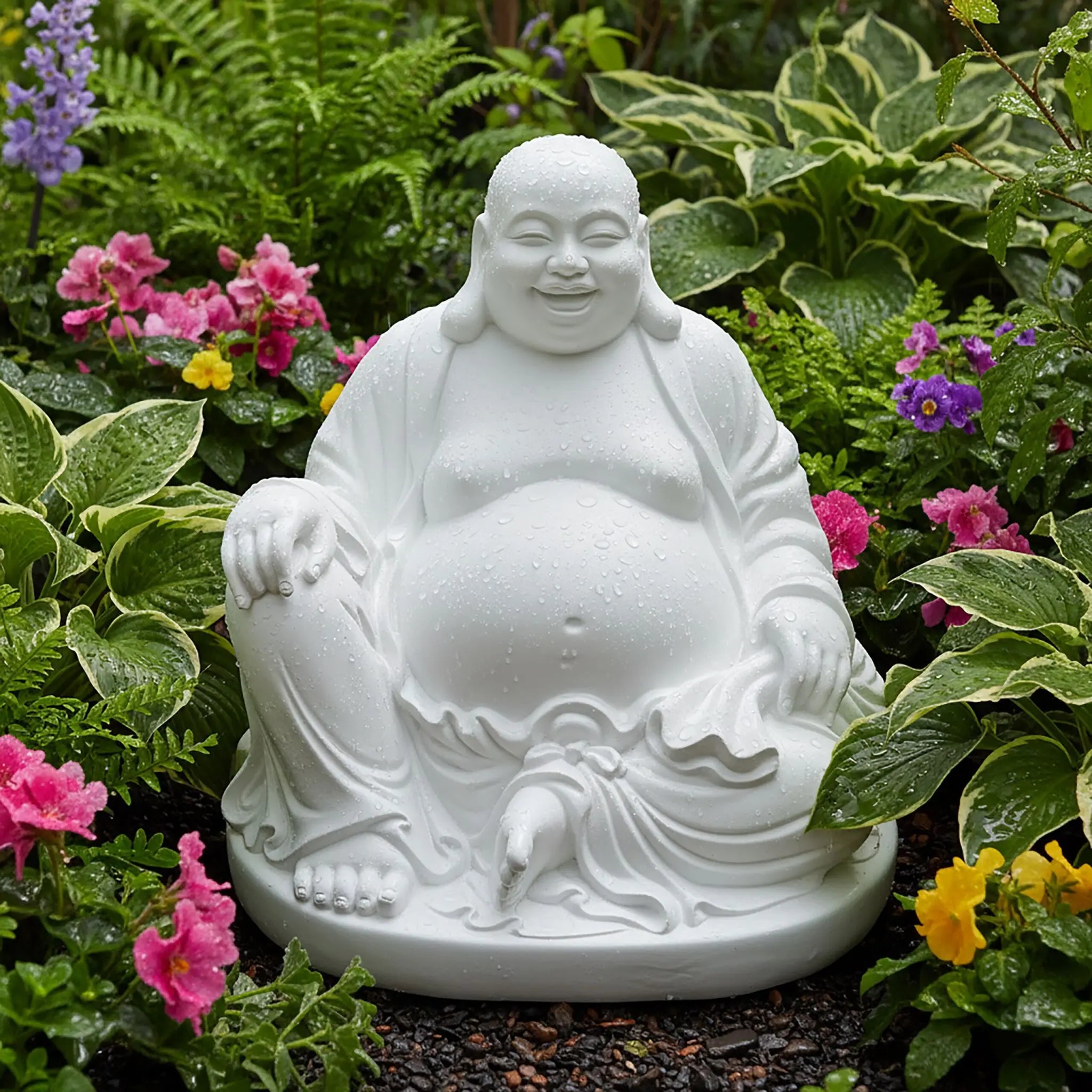 Buddha Figur lachend 45cm Weiss von Relaxdays