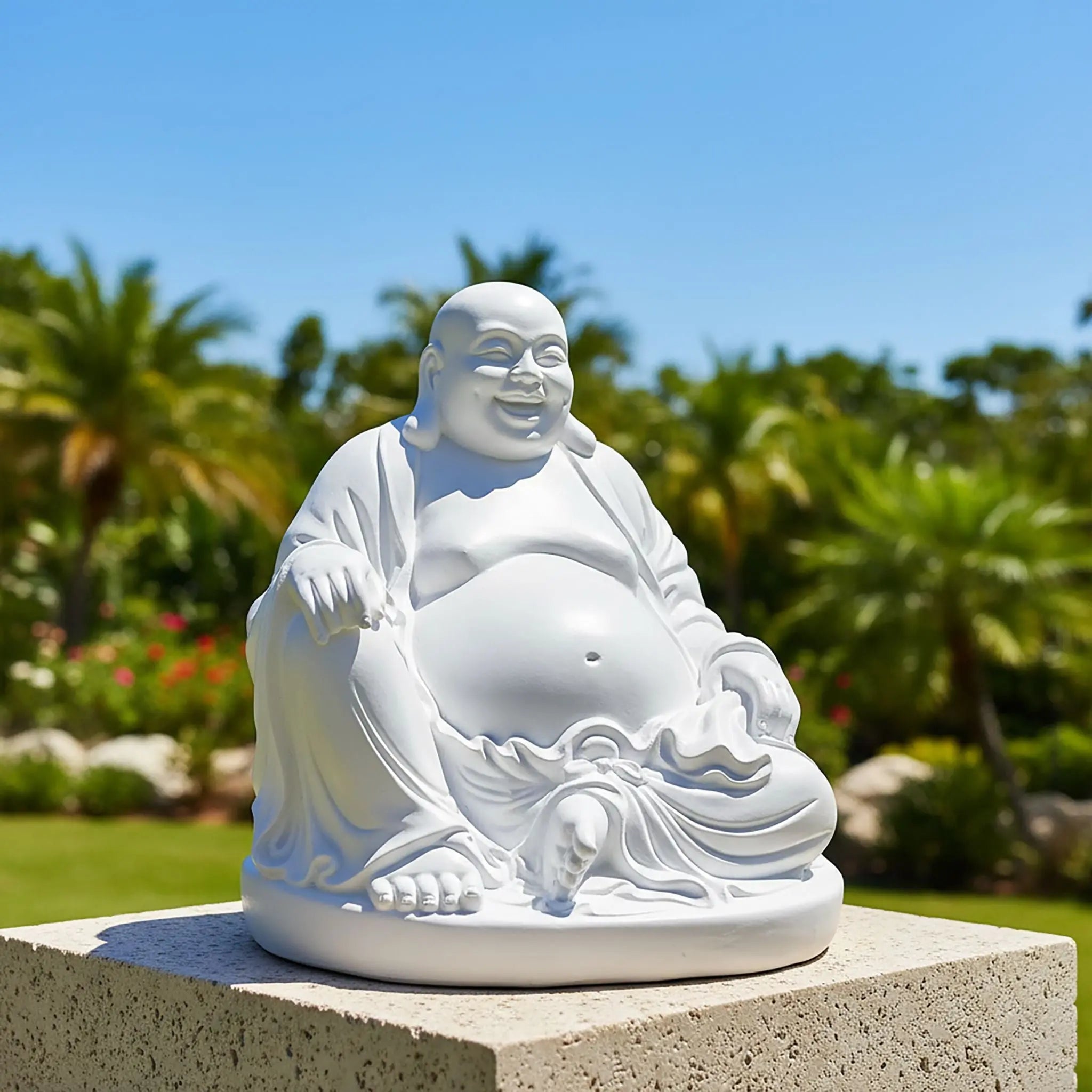 Buddha Figur lachend 45cm Weiss von Relaxdays