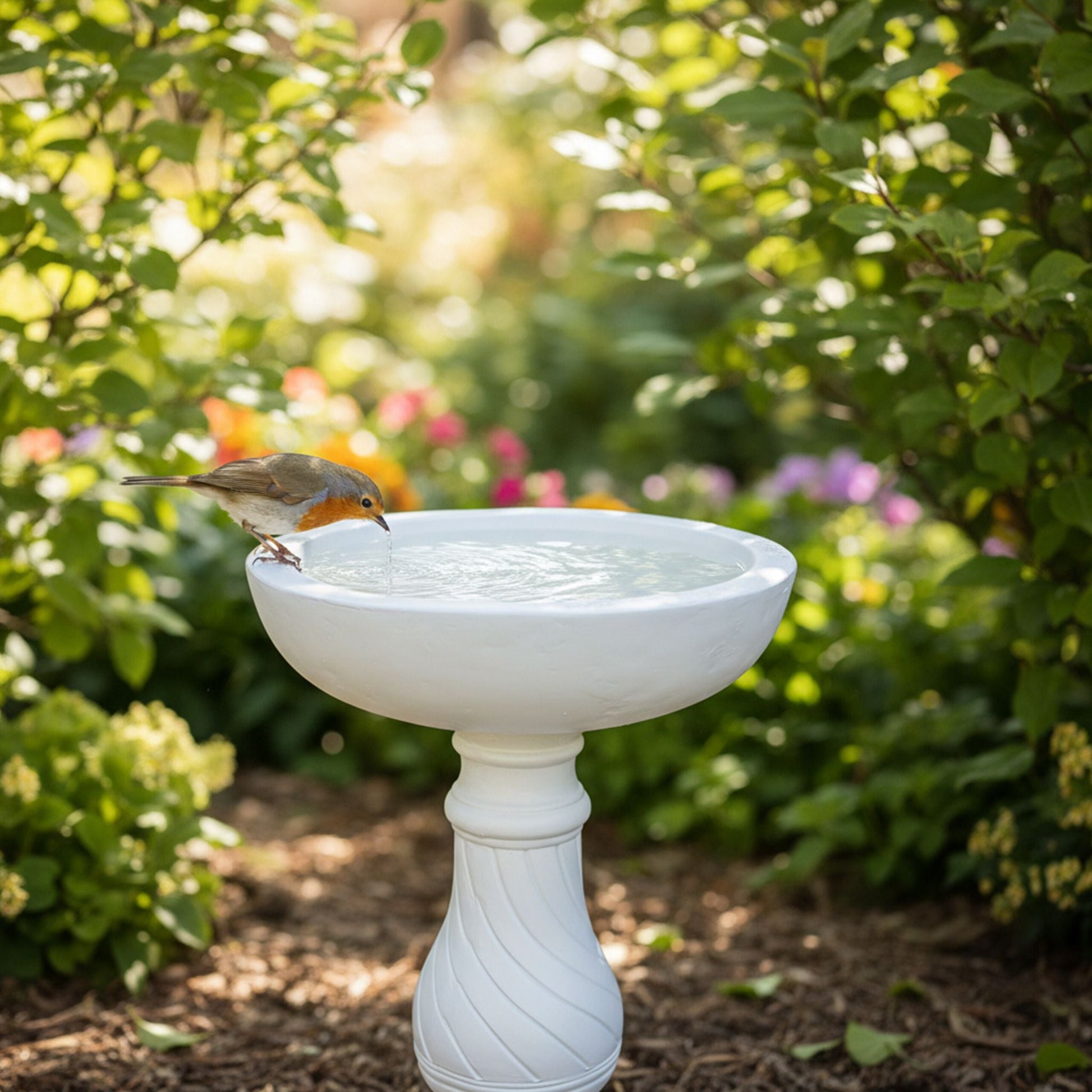 Vogeltränke auf Säule Weiss von Relaxdays