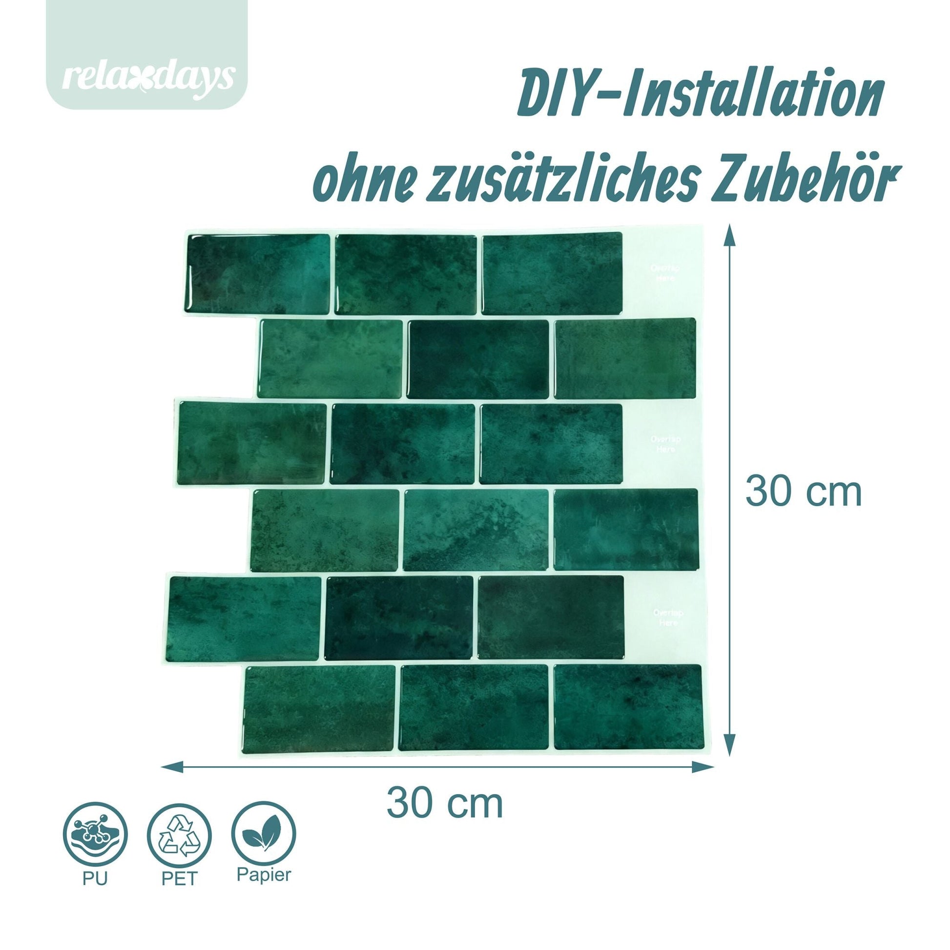 Klebefliesen 30x30 versetzt Weiss-Dunkelgrün von Relaxdays