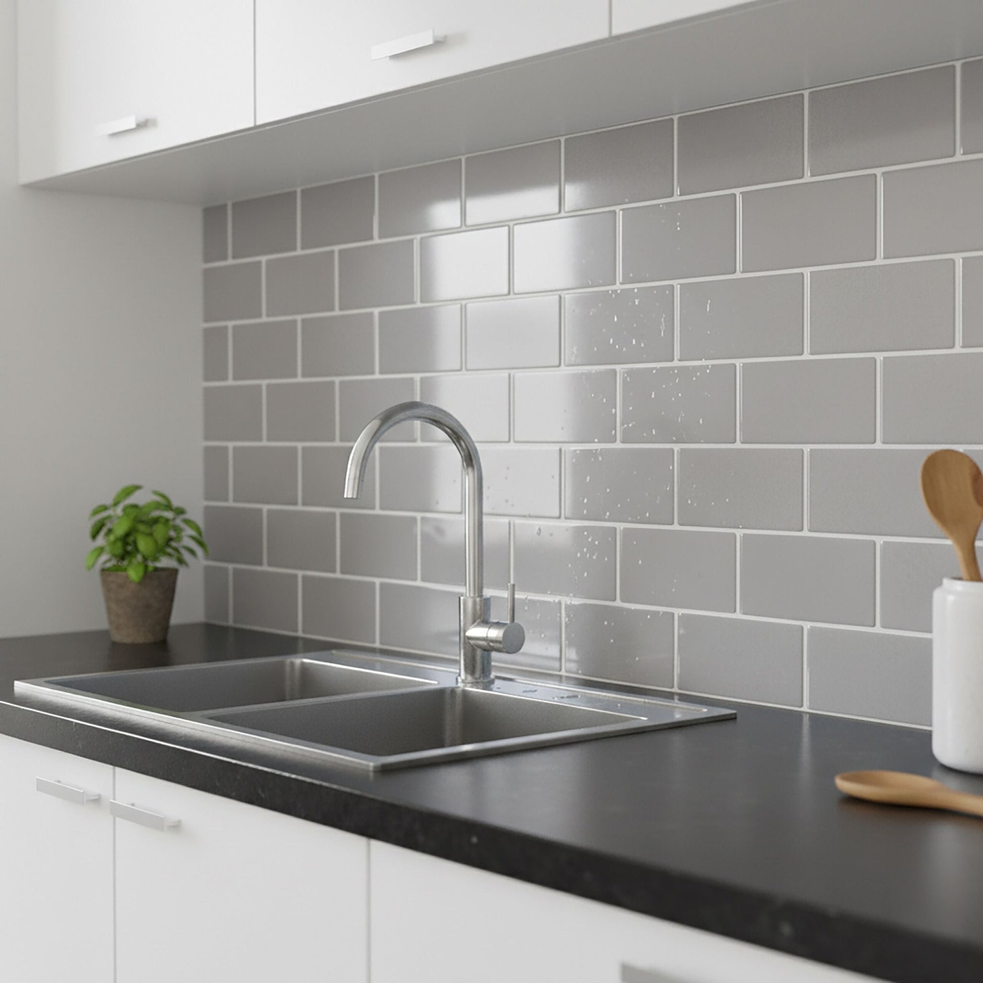 Klebefliesen 30x30 versetzt Weiss-Grau von Relaxdays