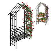 Rosenbogen mit Sitz- oder Blumenbank Schwarz von Relaxdays