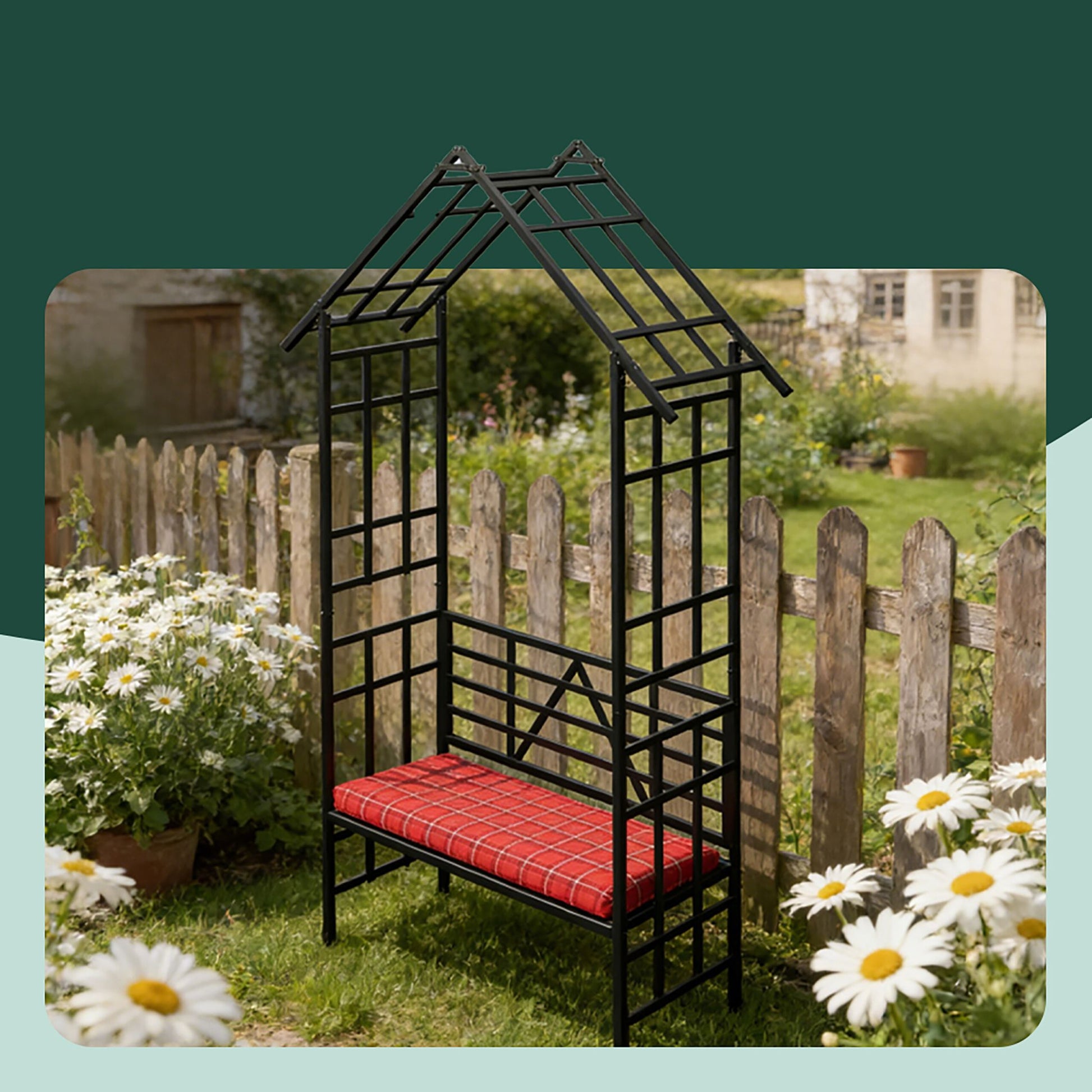 Rosenbogen mit Sitz- oder Blumenbank Schwarz von Relaxdays