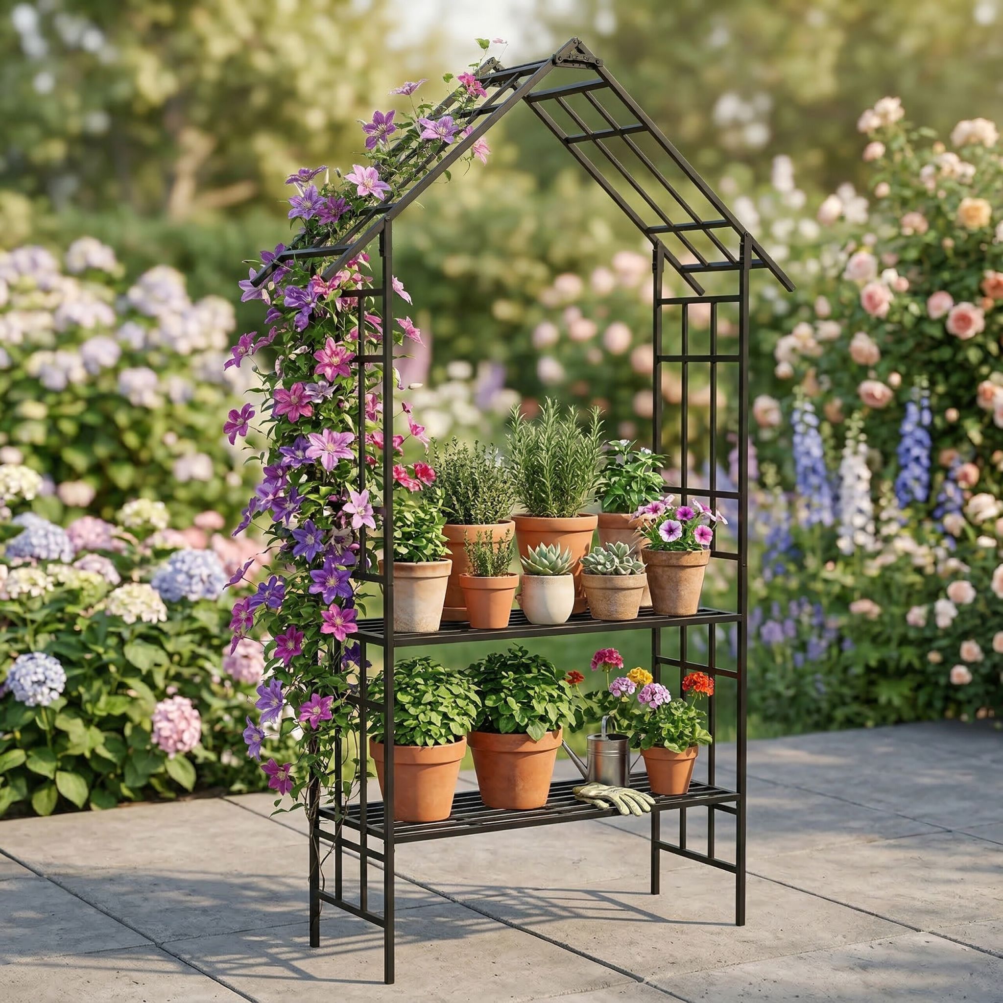 Rosenbogen mit Sitz- oder Blumenbank Schwarz von Relaxdays
