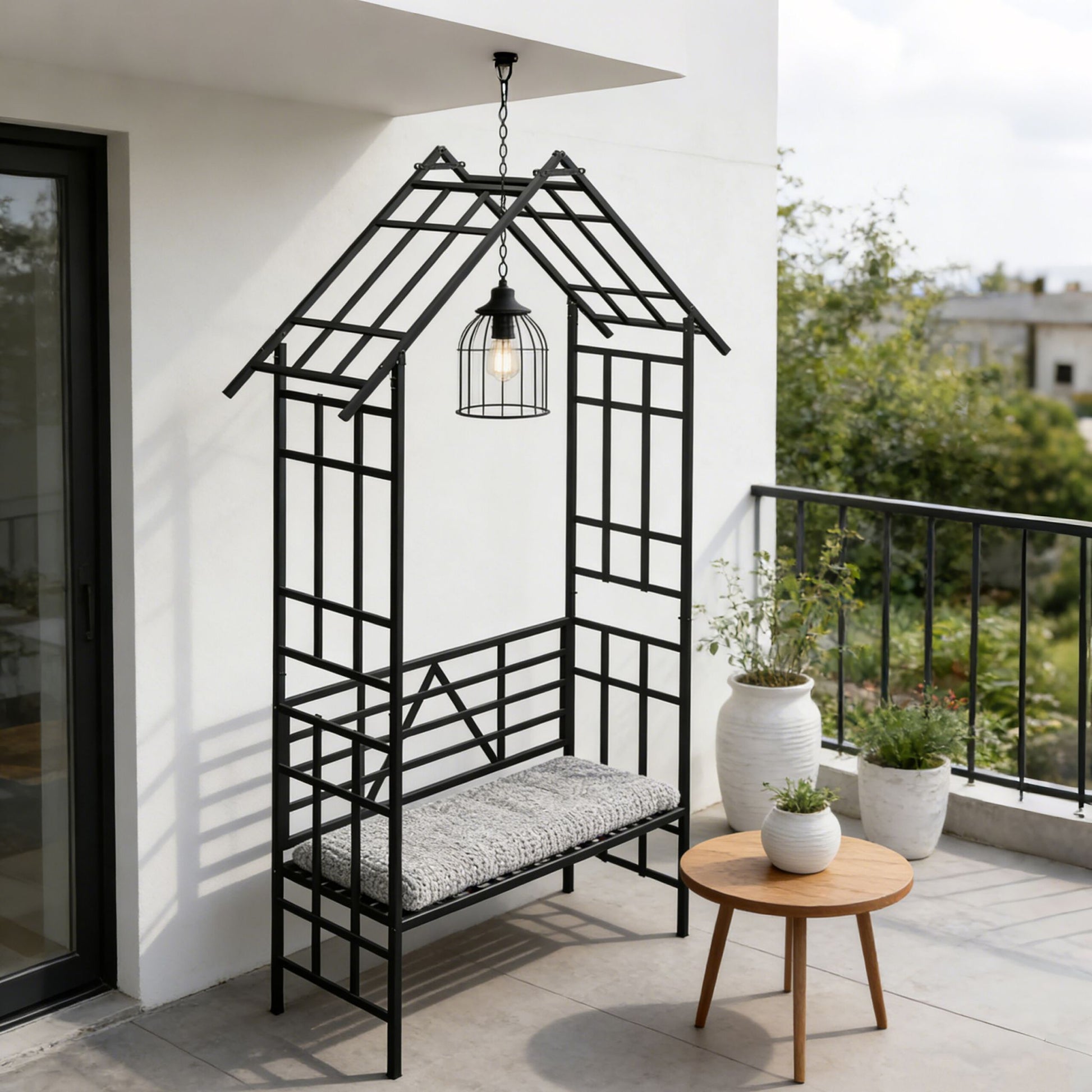 Rosenbogen mit Sitz- oder Blumenbank Schwarz von Relaxdays