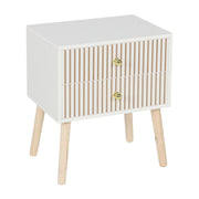 Nachttisch geriffelt 2 Schubladen Weiss-Gold-Hellbraun von Relaxdays
