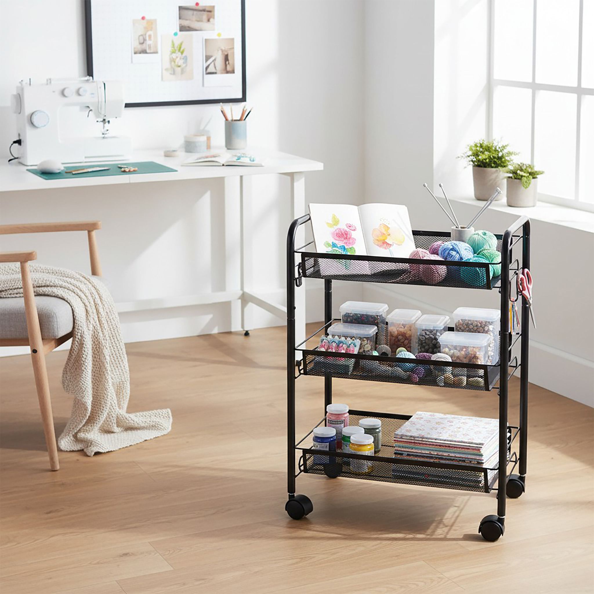 Rollwagen Mesh mit mehreren Ebenen Schwarz von Relaxdays