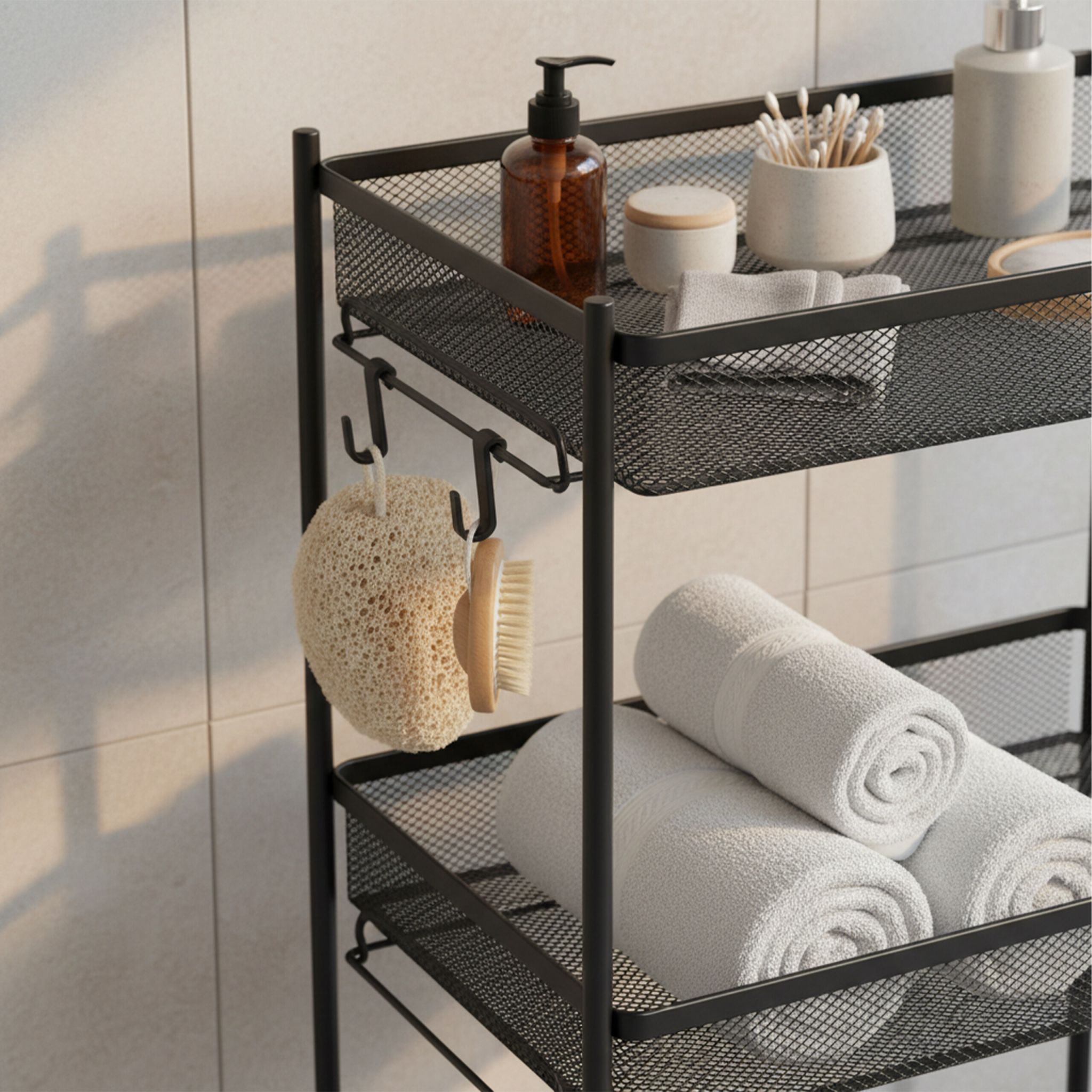 Rollwagen Mesh mit mehreren Ebenen Schwarz von Relaxdays