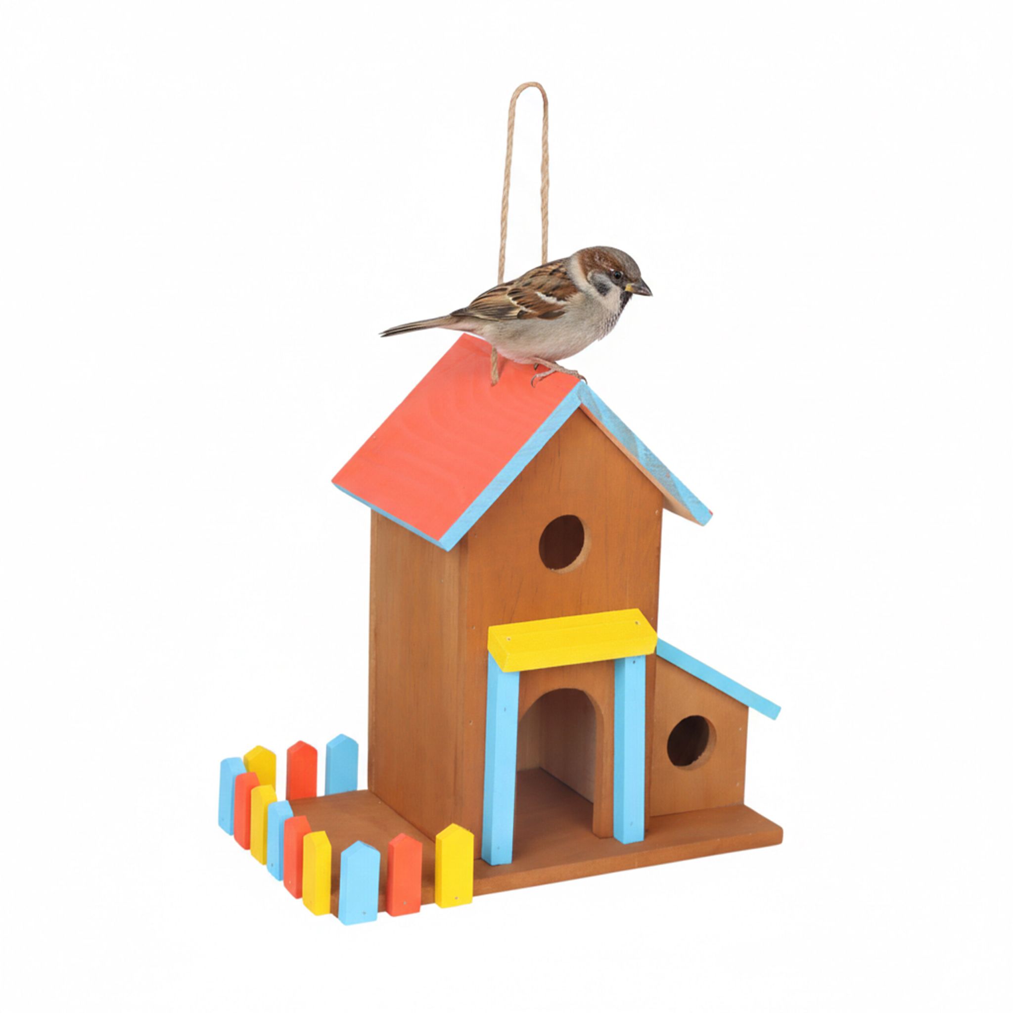 Buntes Vogelhaus zum Aufhängen Gelb-Hellbraun-Rot von Relaxdays