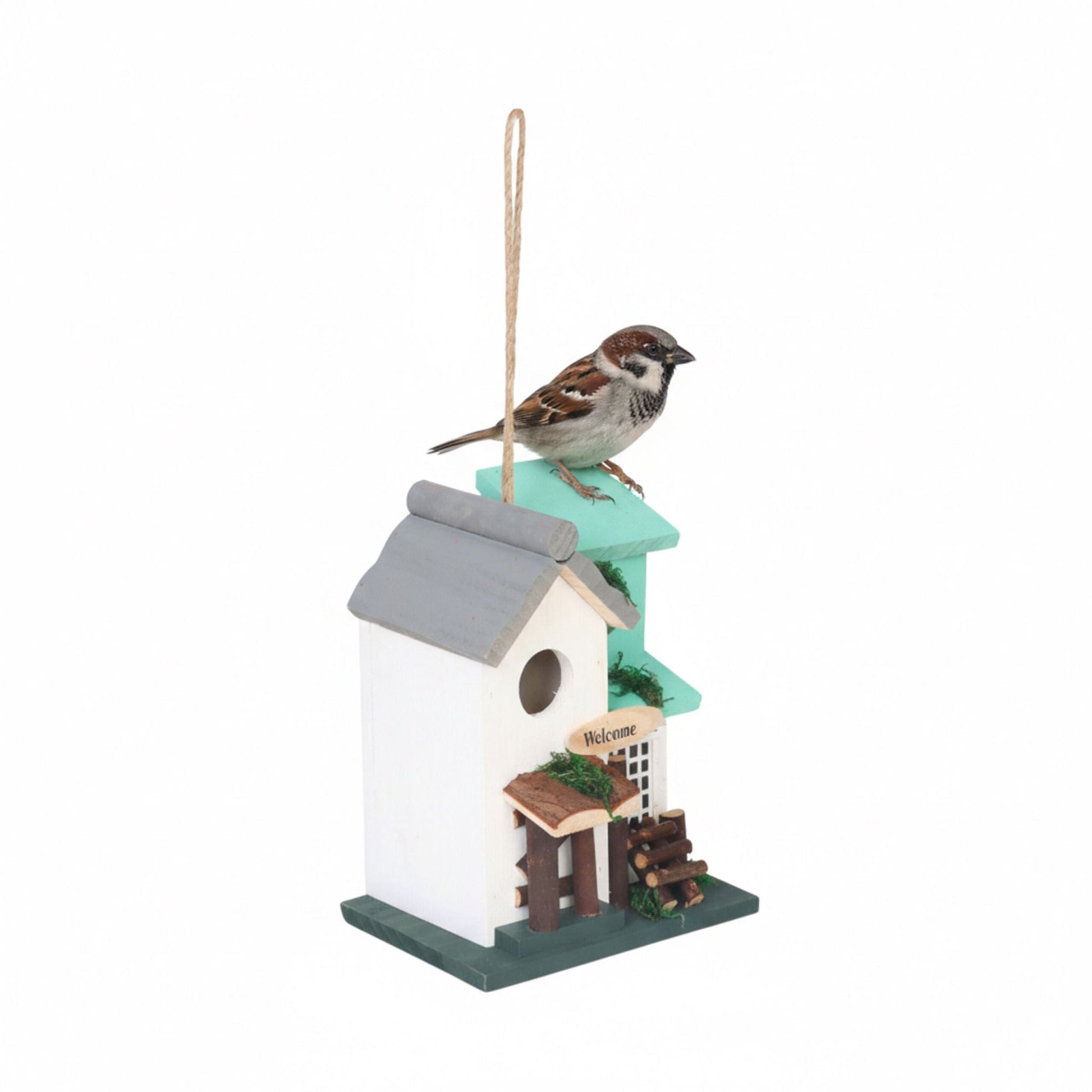 Deko Vogelhaus Landhausstil Weiss-Türkis-Grau von Relaxdays