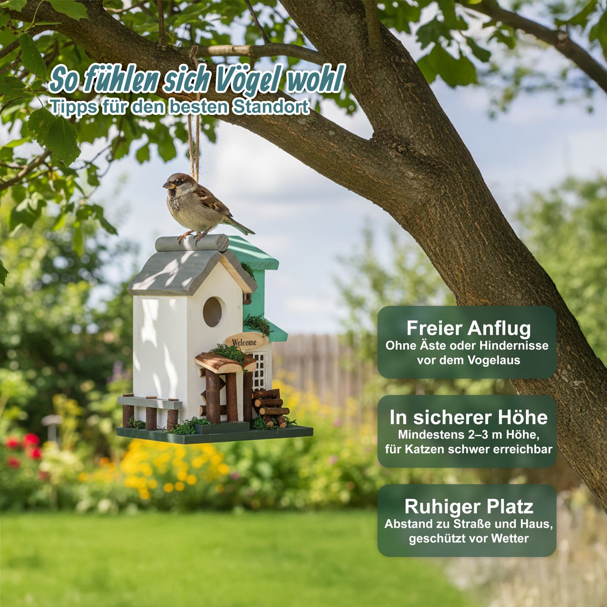Deko Vogelhaus Landhausstil Weiss-Türkis-Grau von Relaxdays