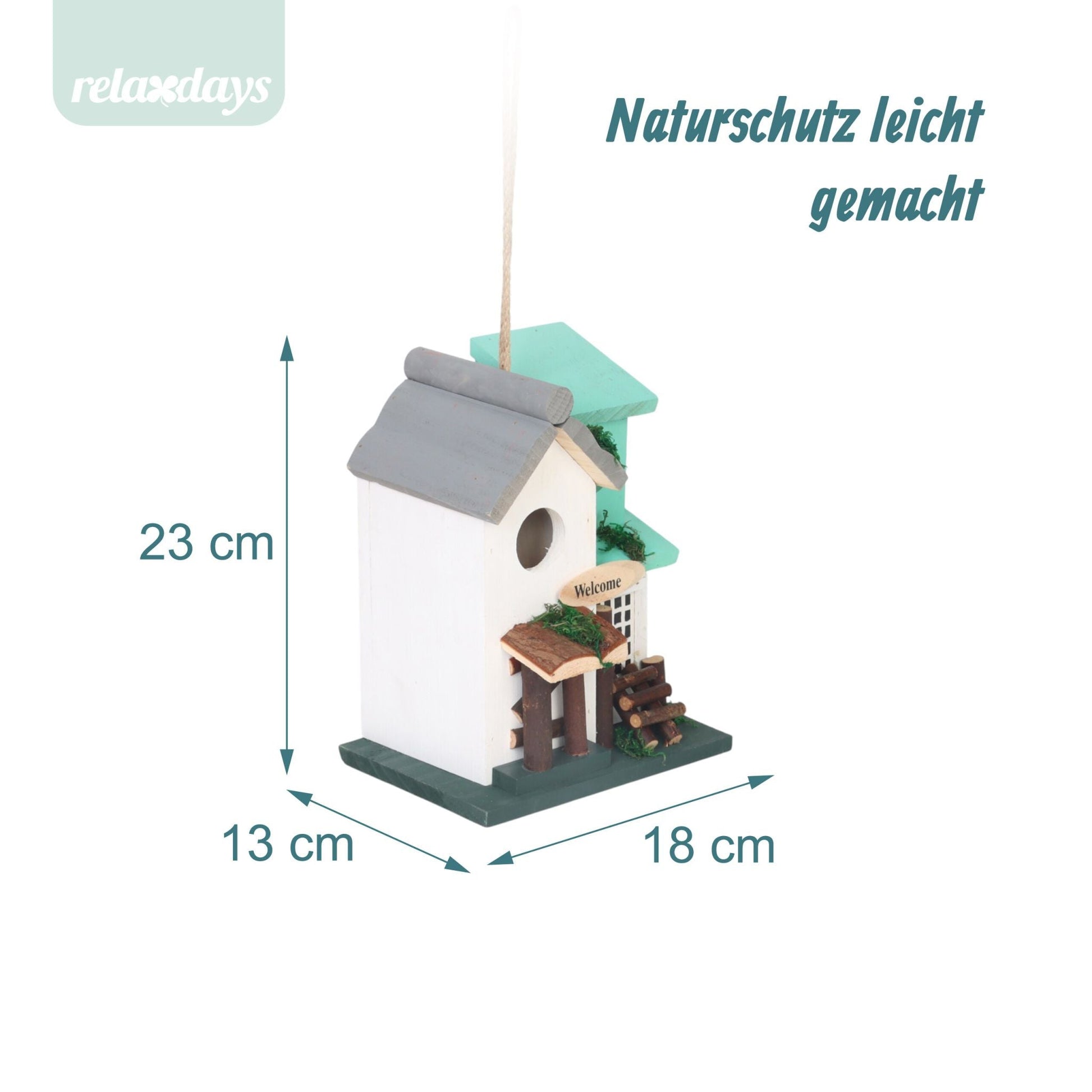 Deko Vogelhaus Landhausstil Weiss-Türkis-Grau von Relaxdays