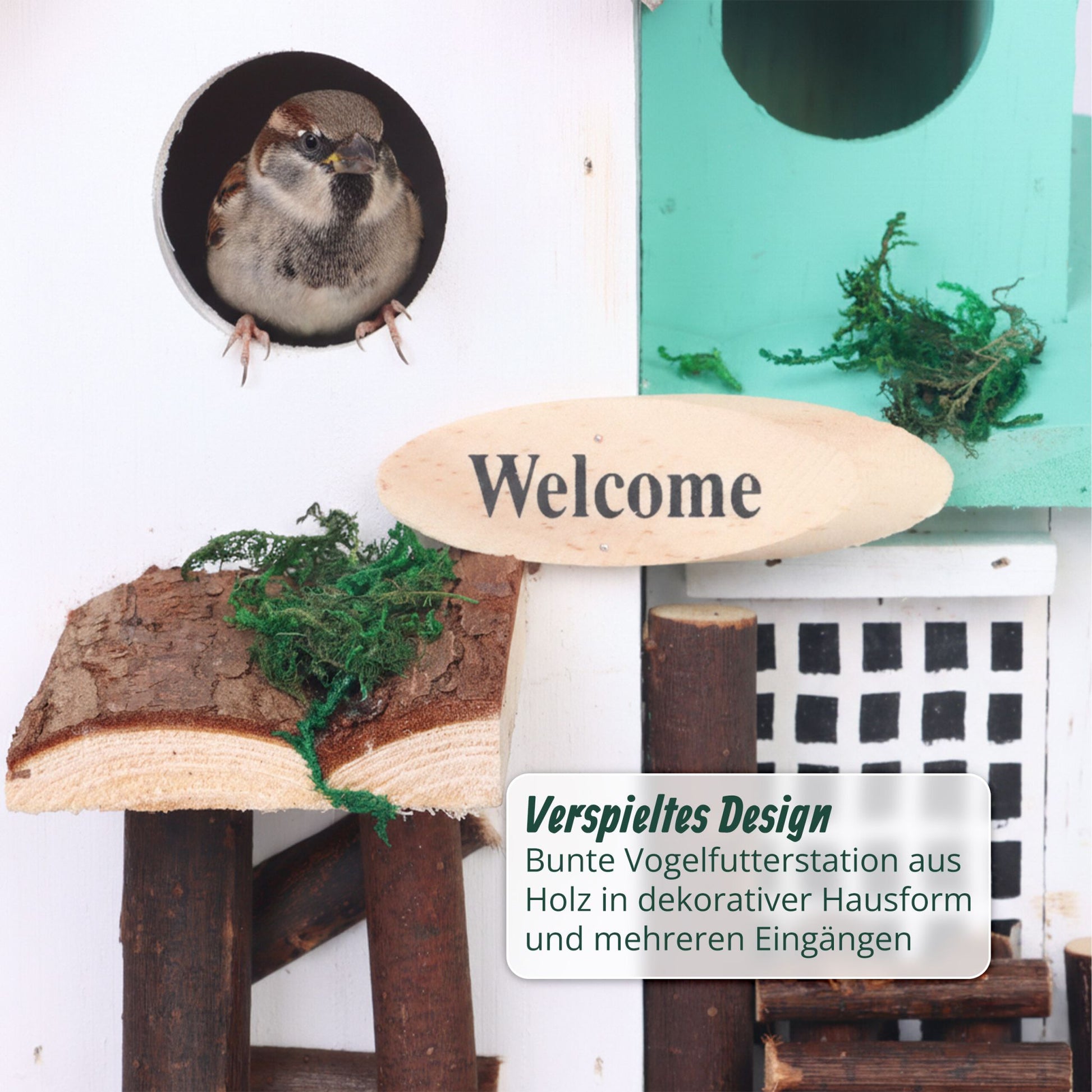 Deko Vogelhaus Landhausstil Weiss-Türkis-Grau von Relaxdays