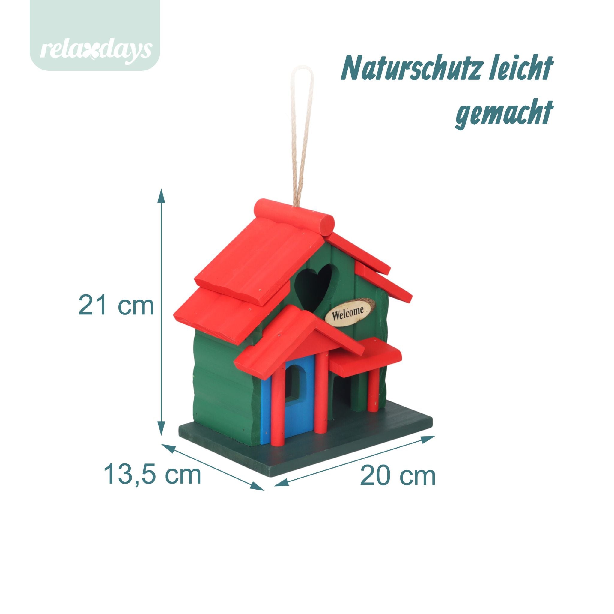 Deko Vogelhaus Landhausstil Dunkelgrün-Rot-Grau von Relaxdays