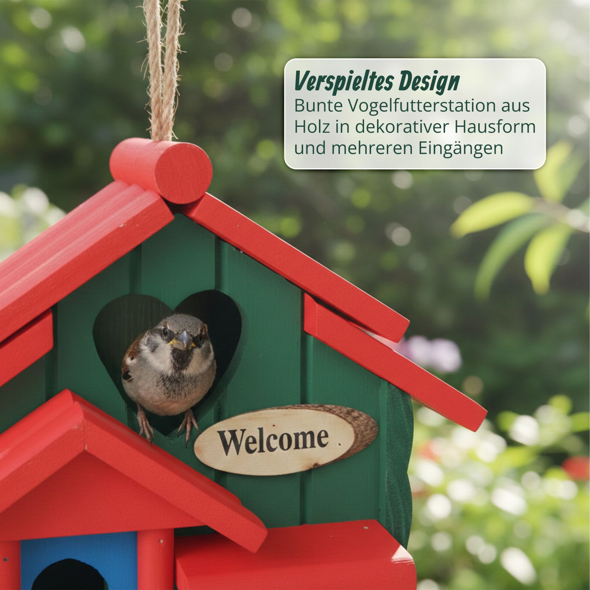 Deko Vogelhaus Landhausstil Dunkelgrün-Rot-Grau von Relaxdays
