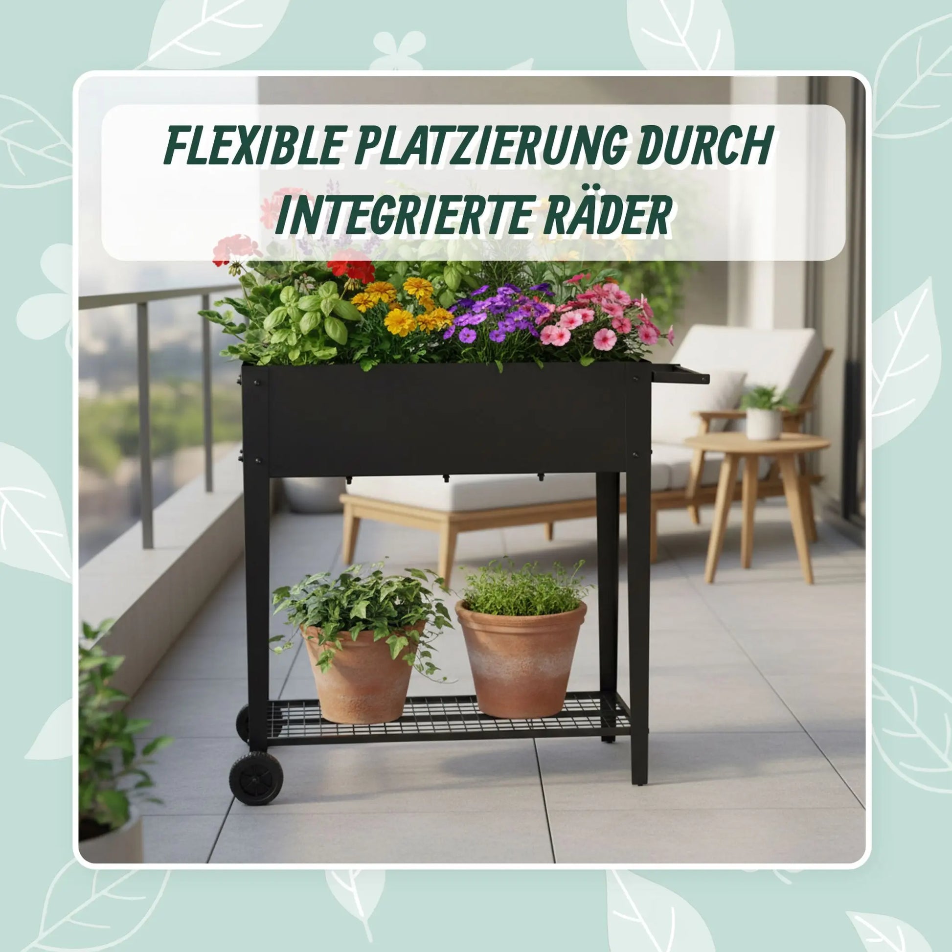 Hochbeet mit Rädern & Gitterablage Schwarz von Relaxdays