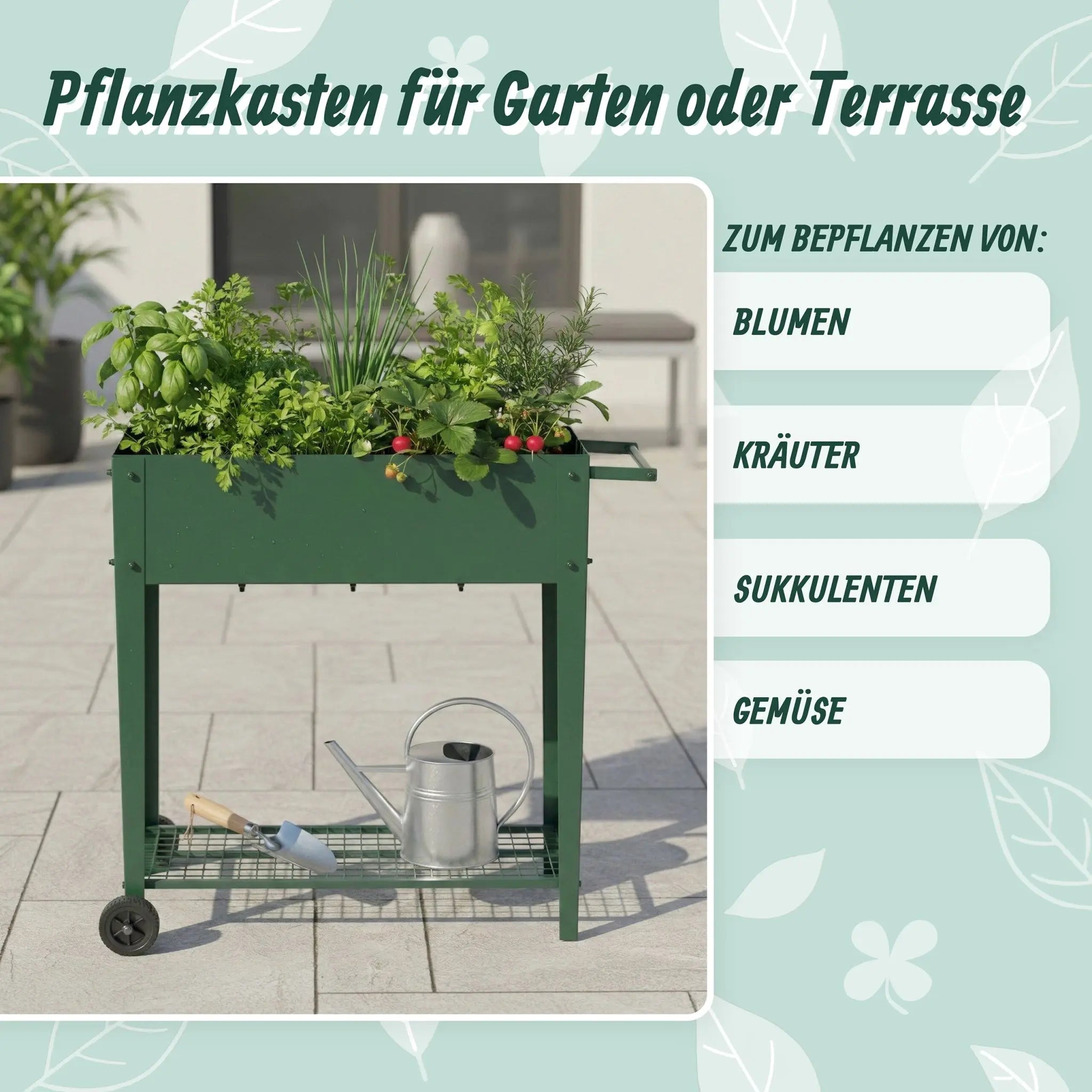 Hochbeet mit Rädern & Gitterablage Grün von Relaxdays