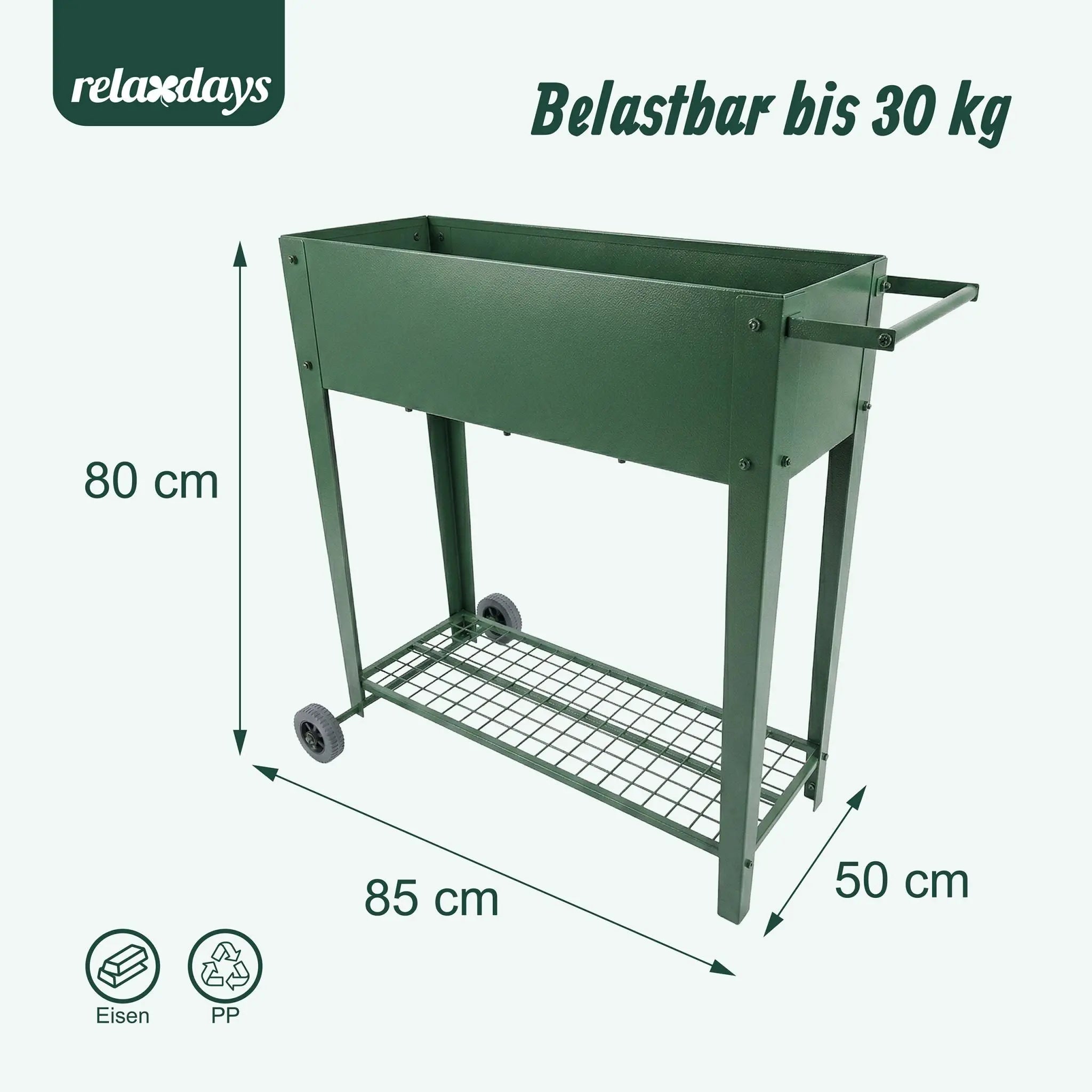 Hochbeet mit Rädern & Gitterablage Grün von Relaxdays