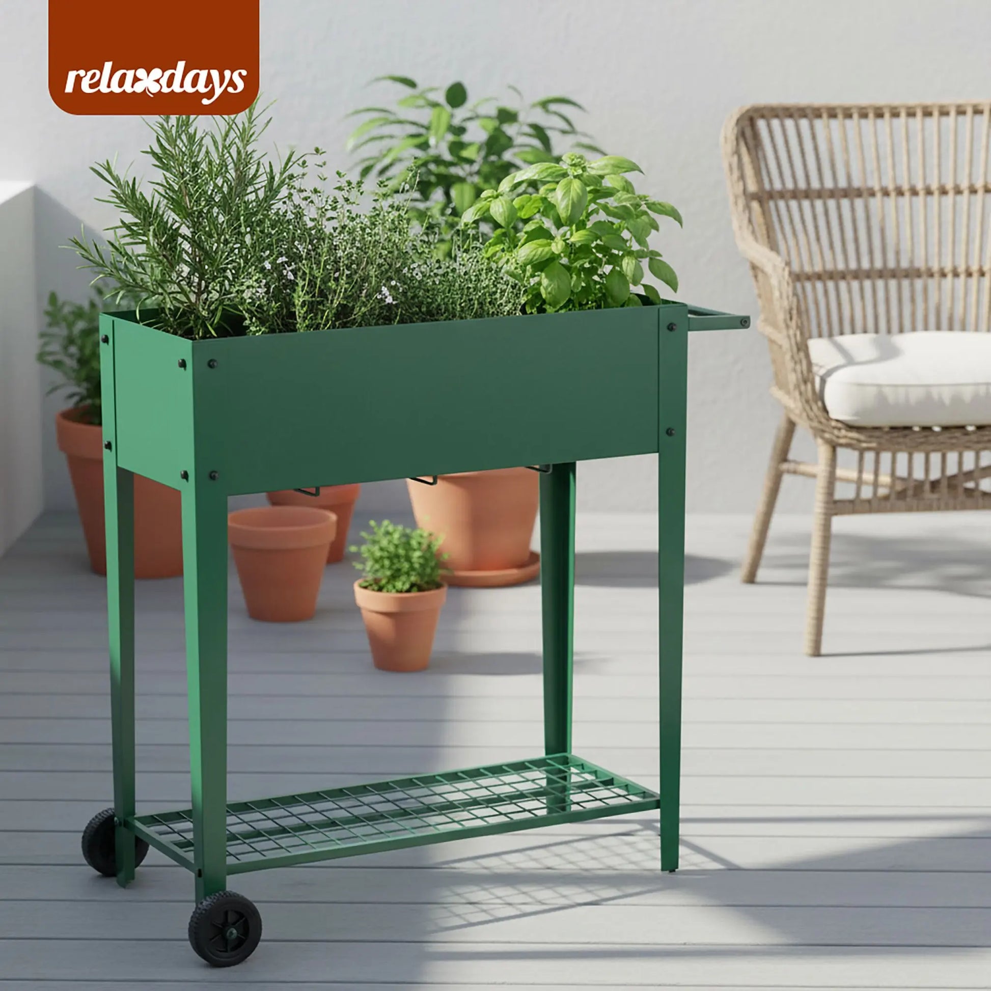 Hochbeet mit Rädern & Gitterablage Grün von Relaxdays