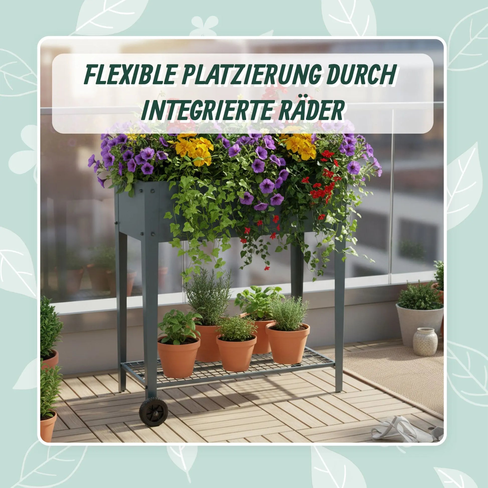 Hochbeet mit Rädern & Gitterablage Anthrazit von Relaxdays