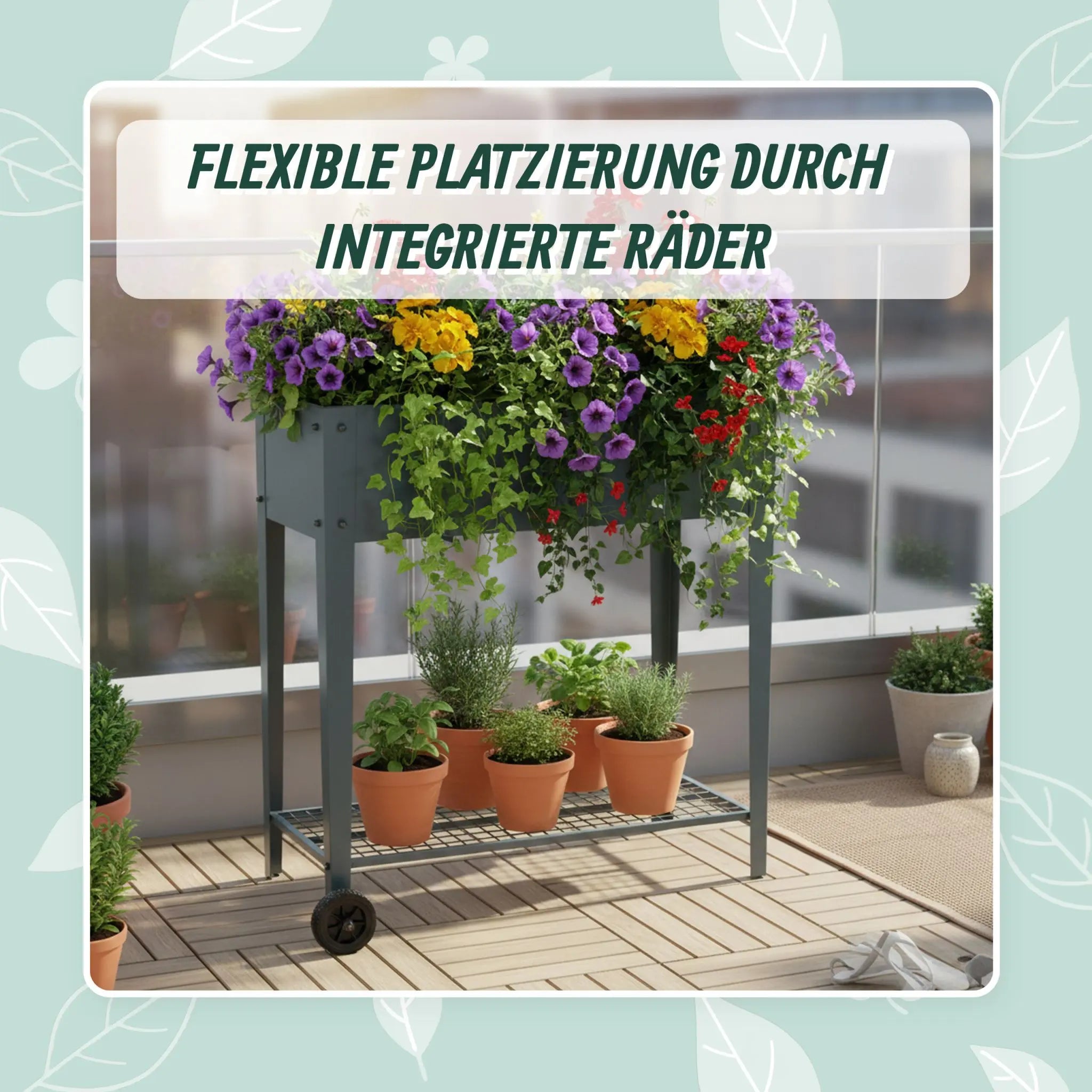 Hochbeet mit Rädern & Gitterablage Anthrazit von Relaxdays