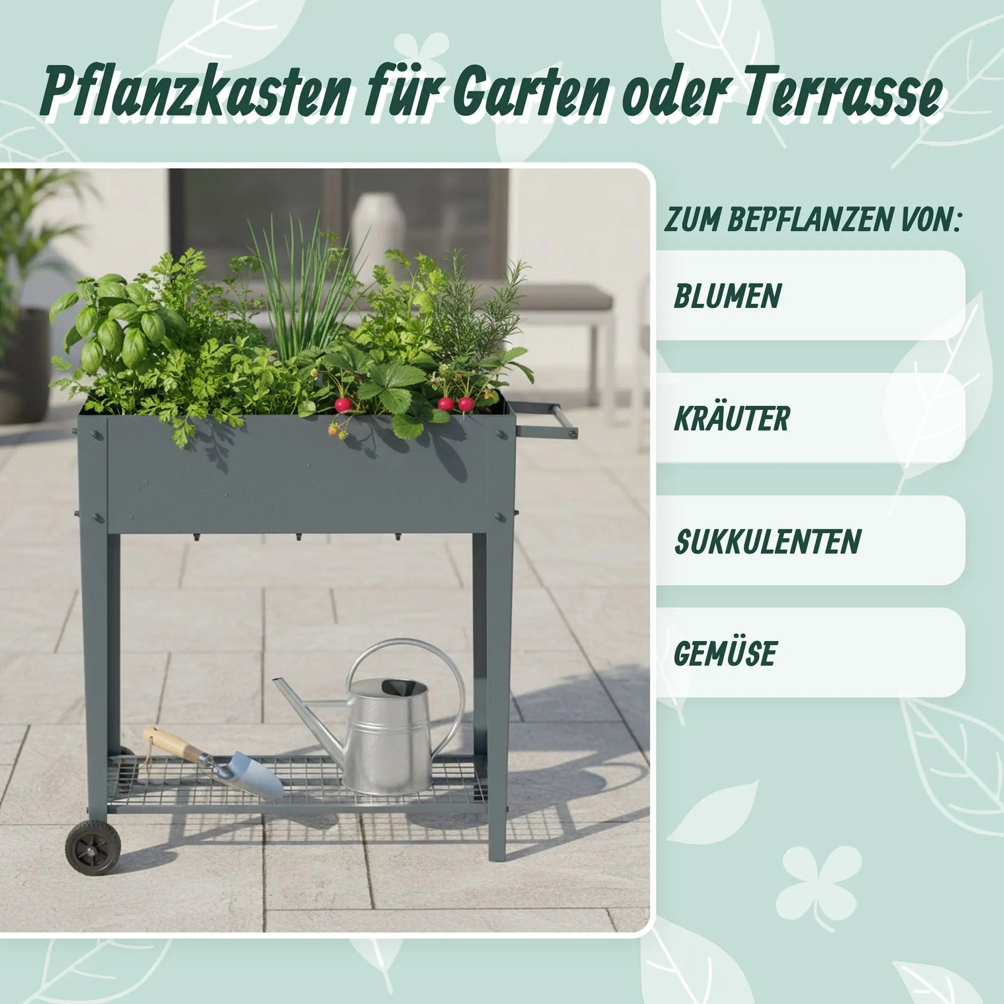 Hochbeet mit Rädern & Gitterablage Anthrazit von Relaxdays