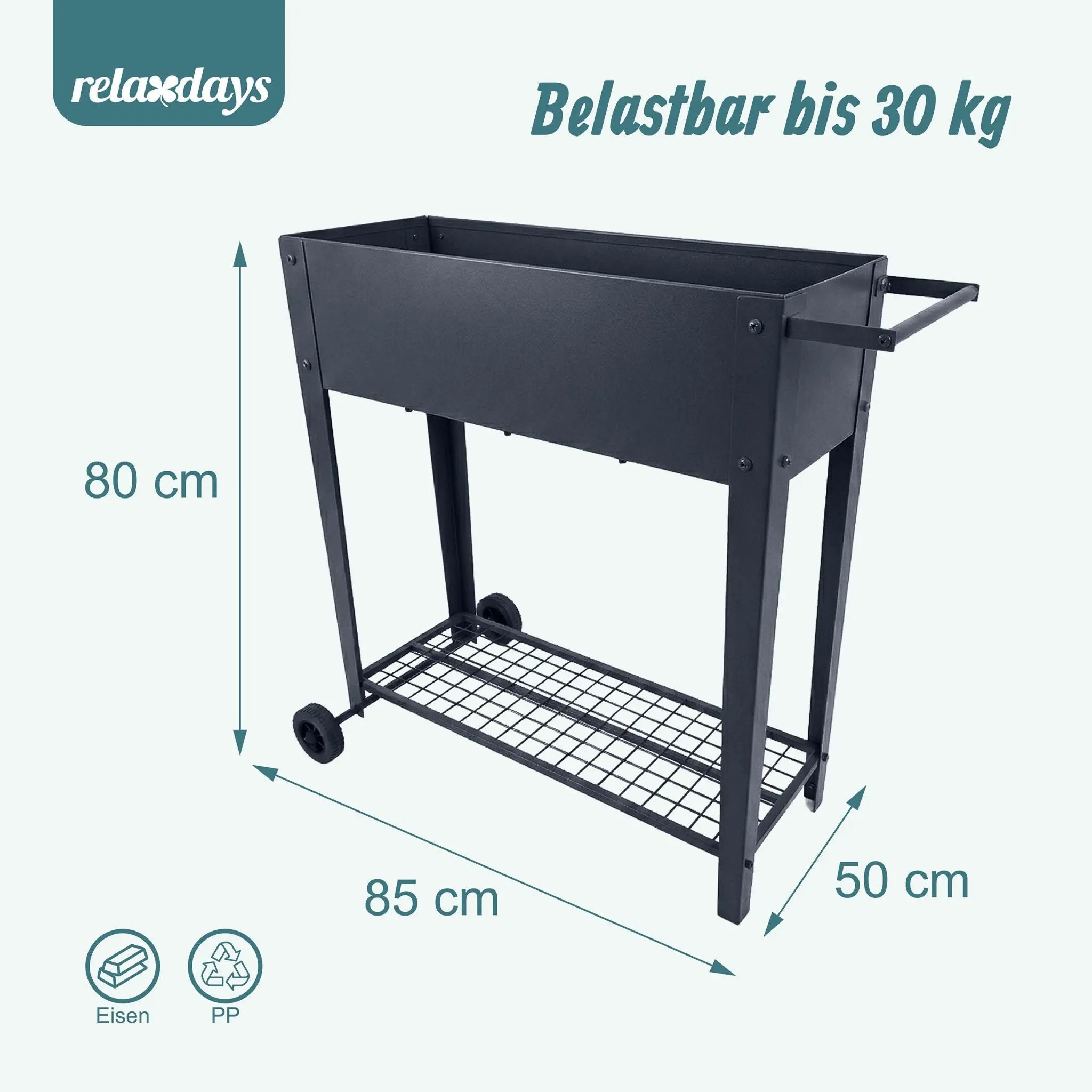 Hochbeet mit Rädern & Gitterablage Anthrazit von Relaxdays