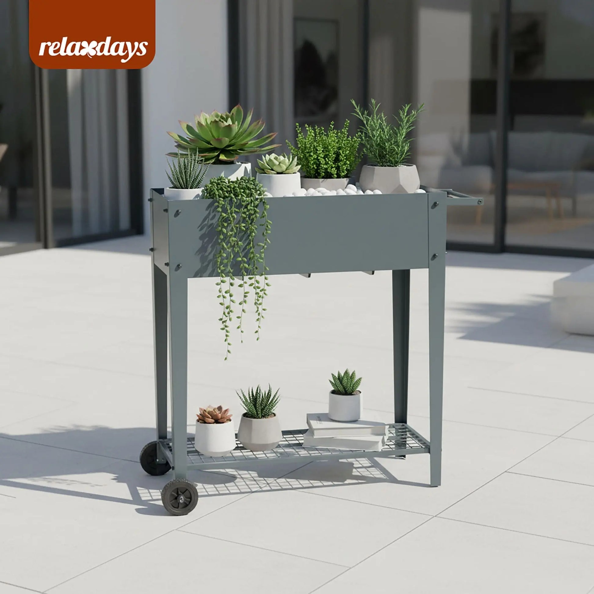 Hochbeet mit Rädern & Gitterablage Anthrazit von Relaxdays