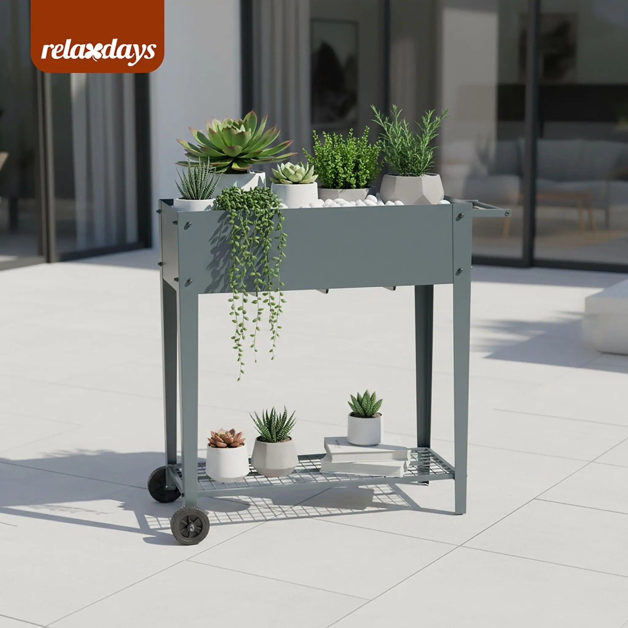 Hochbeet mit Rädern & Gitterablage Anthrazit von Relaxdays
