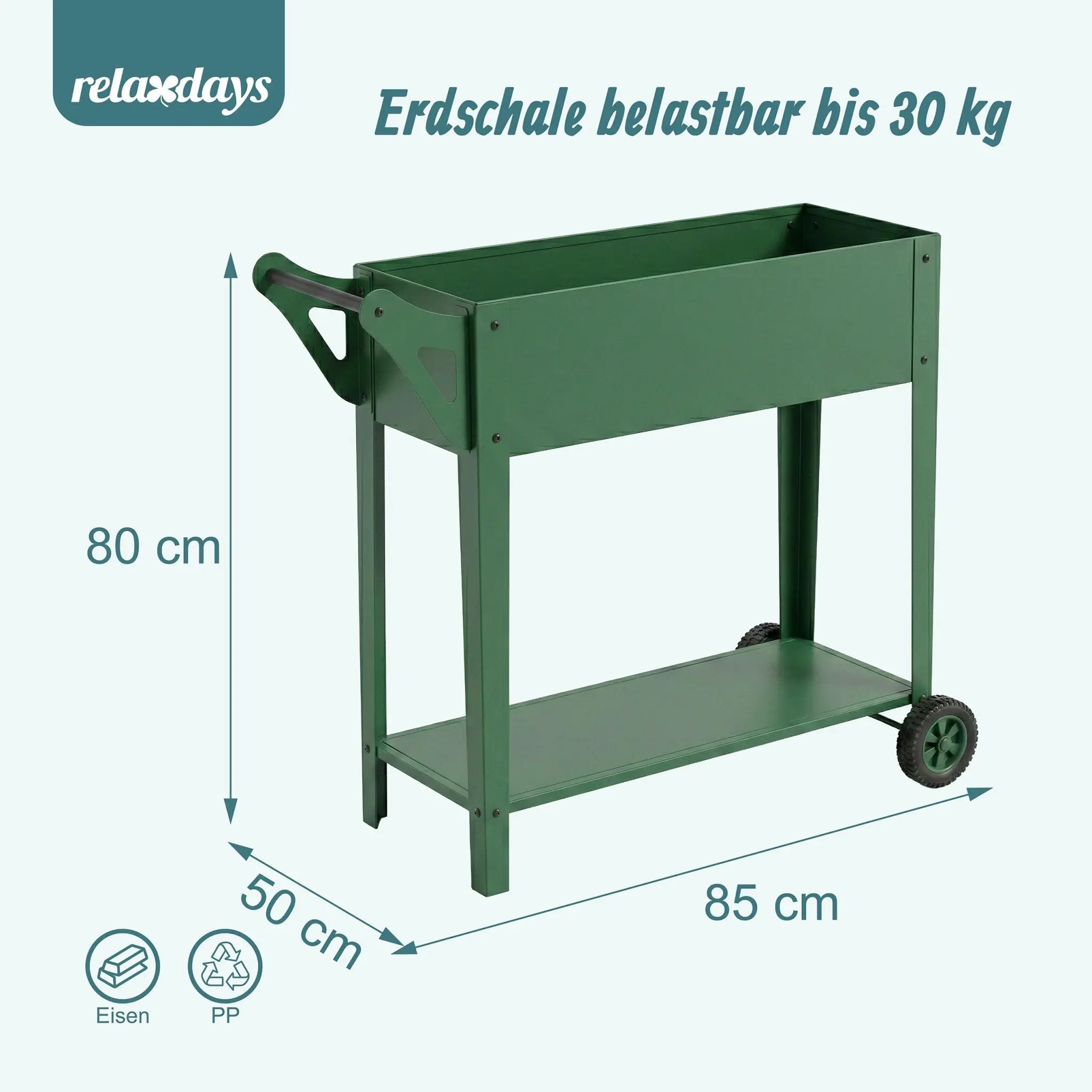 Hochbeet mit 2 Rädern & Ablage Grün von Relaxdays
