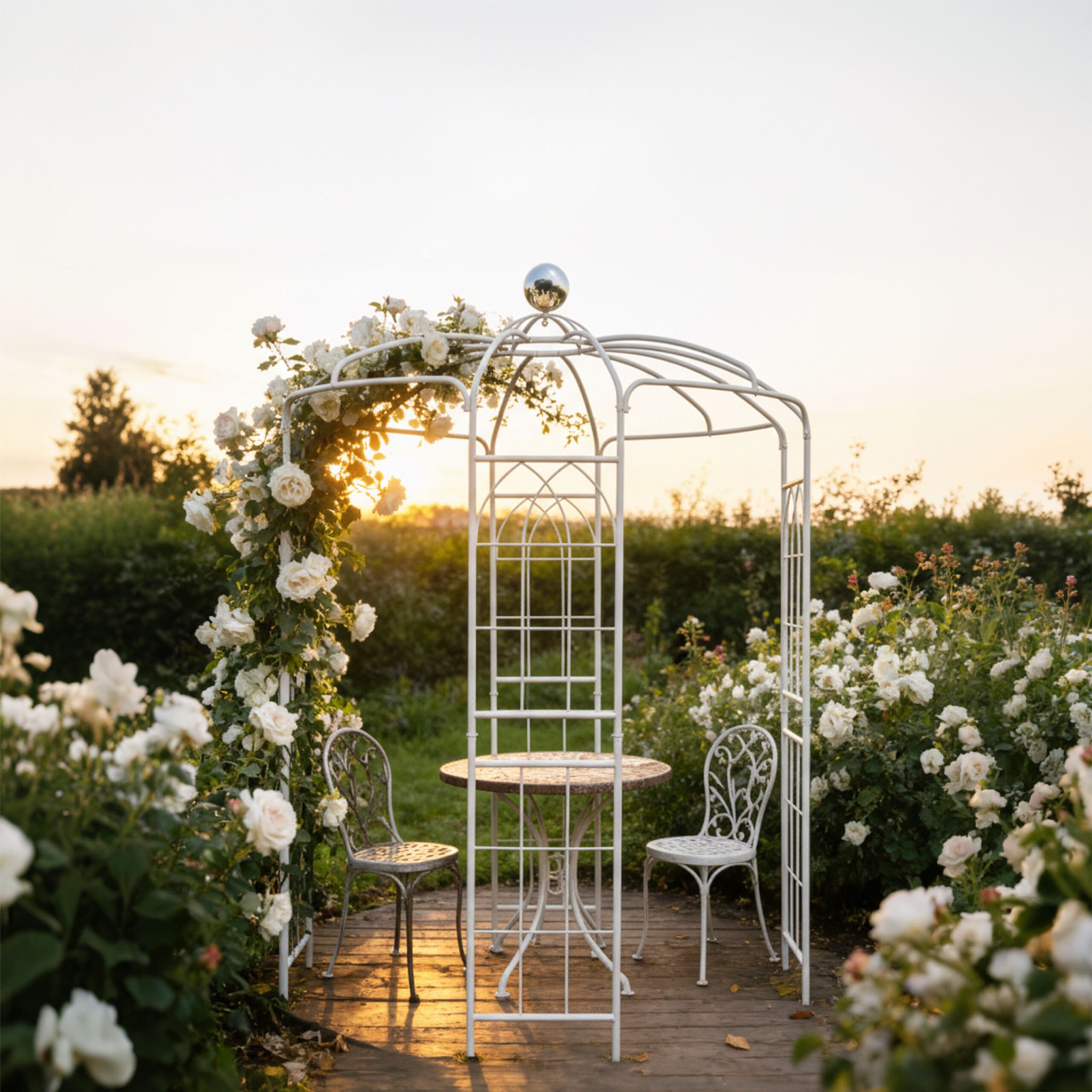 Rosenpavillon Metall Weiss-Silber von Relaxdays