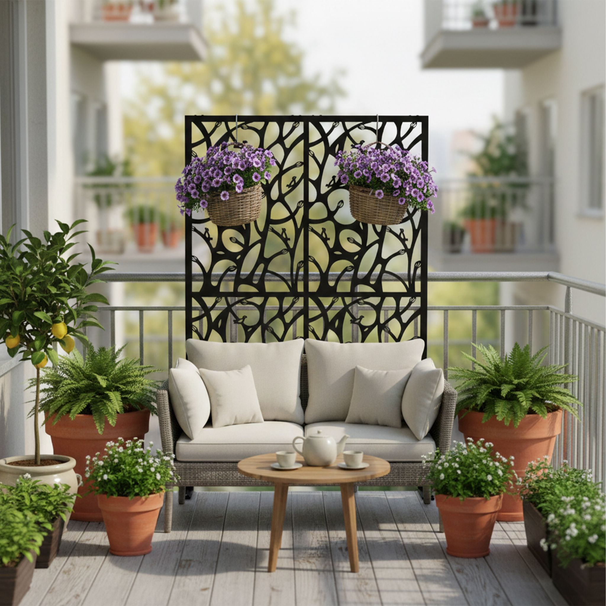 Sichtschutz für Garten Rankenmotiv Schwarz von Relaxdays