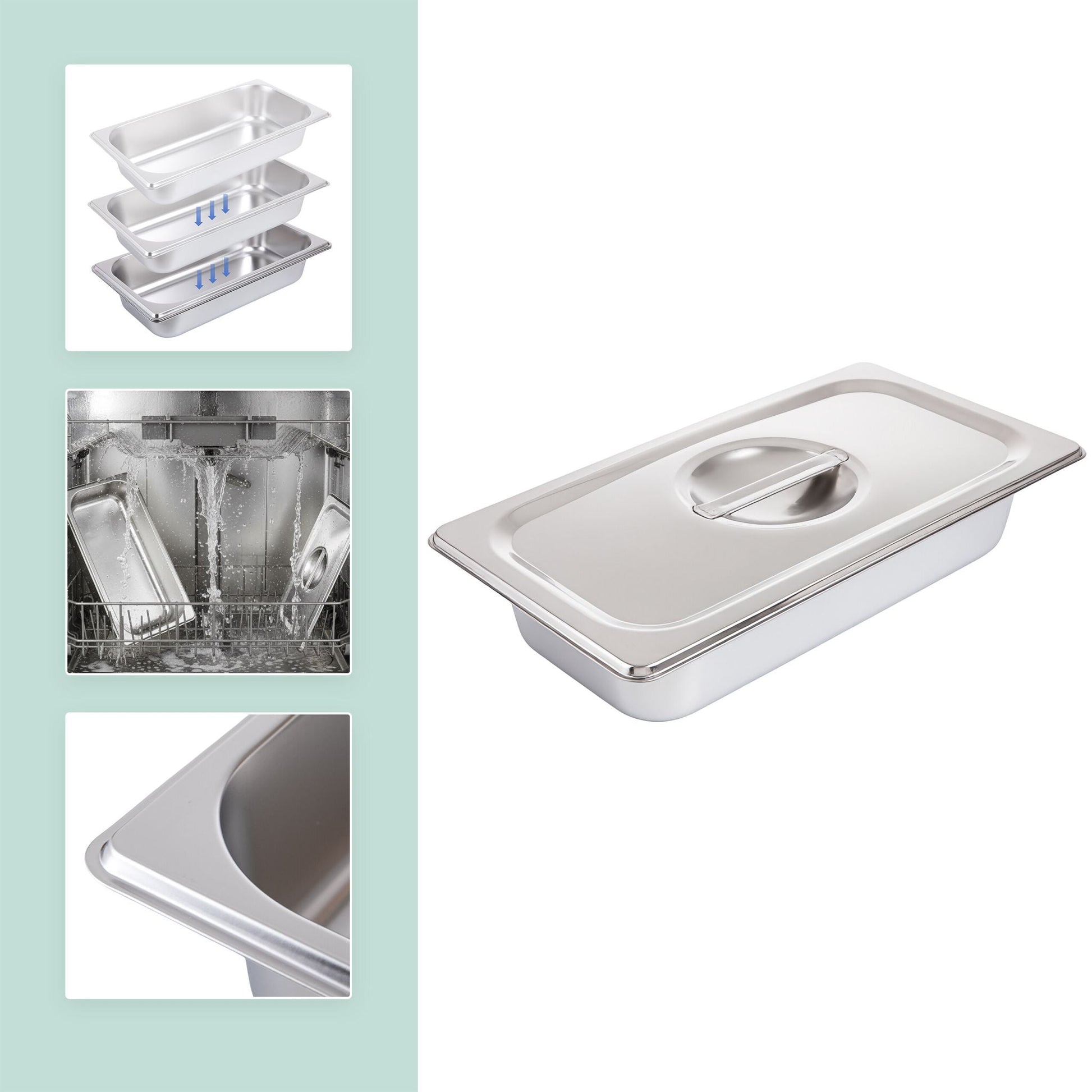 Gastro Behälter GN 1/3 Edelstahl 3er-Set Silber von Relaxdays