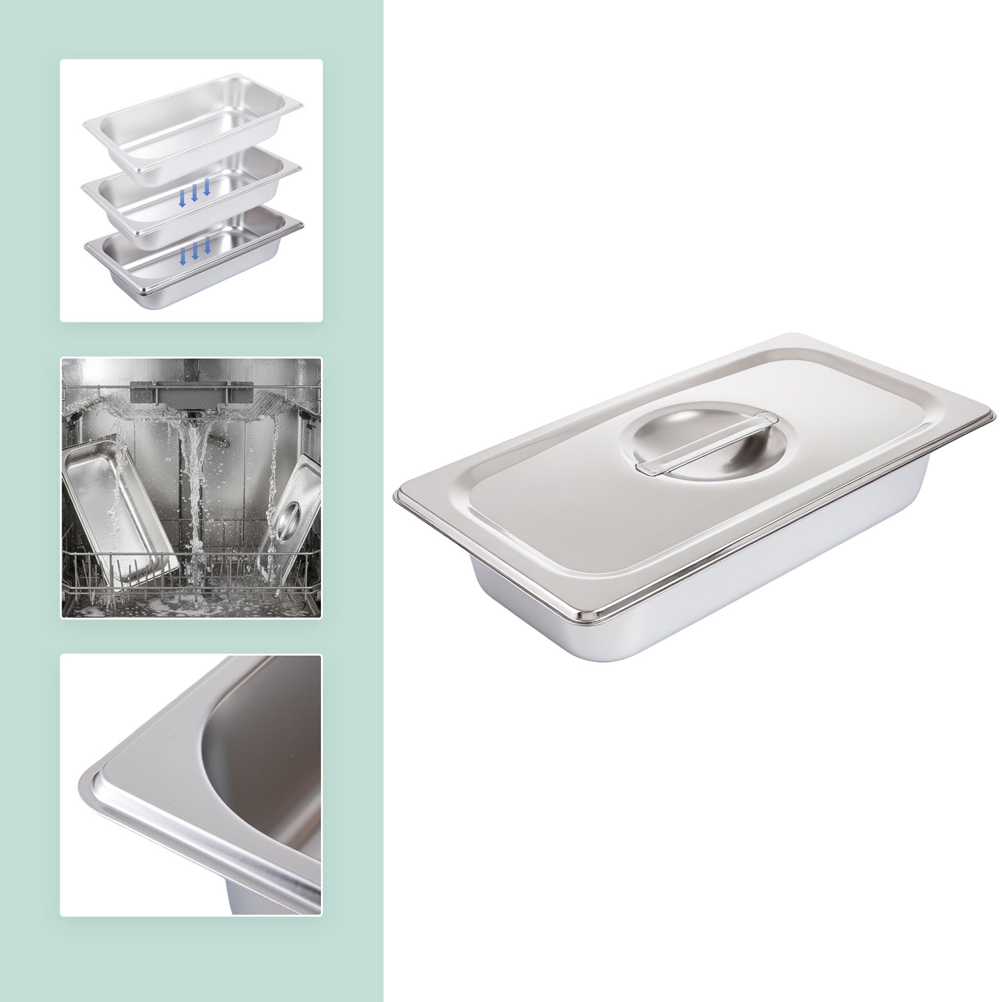 Gastro Behälter GN 1/3 Edelstahl 3er-Set Silber von Relaxdays
