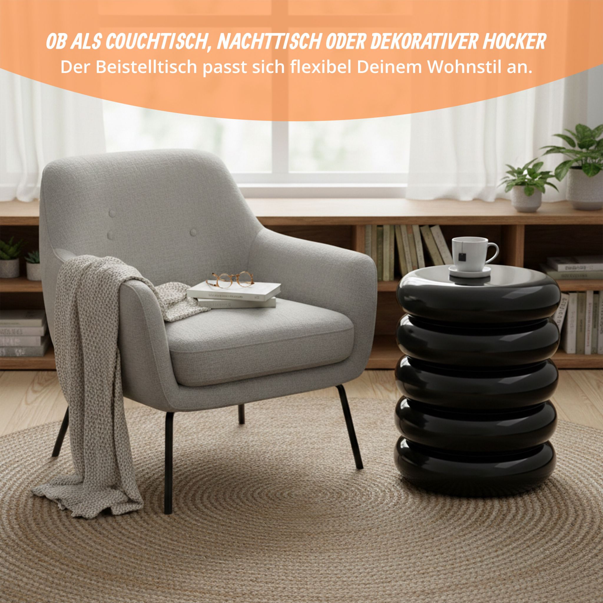 Beistelltisch Bubble-Design Schwarz von Relaxdays