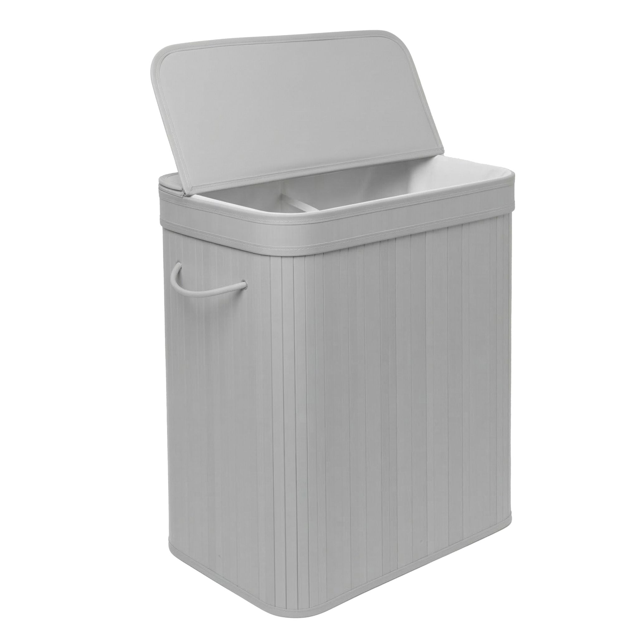 Wäschekorb mit Deckel Bambus Weiss-Grau von Relaxdays