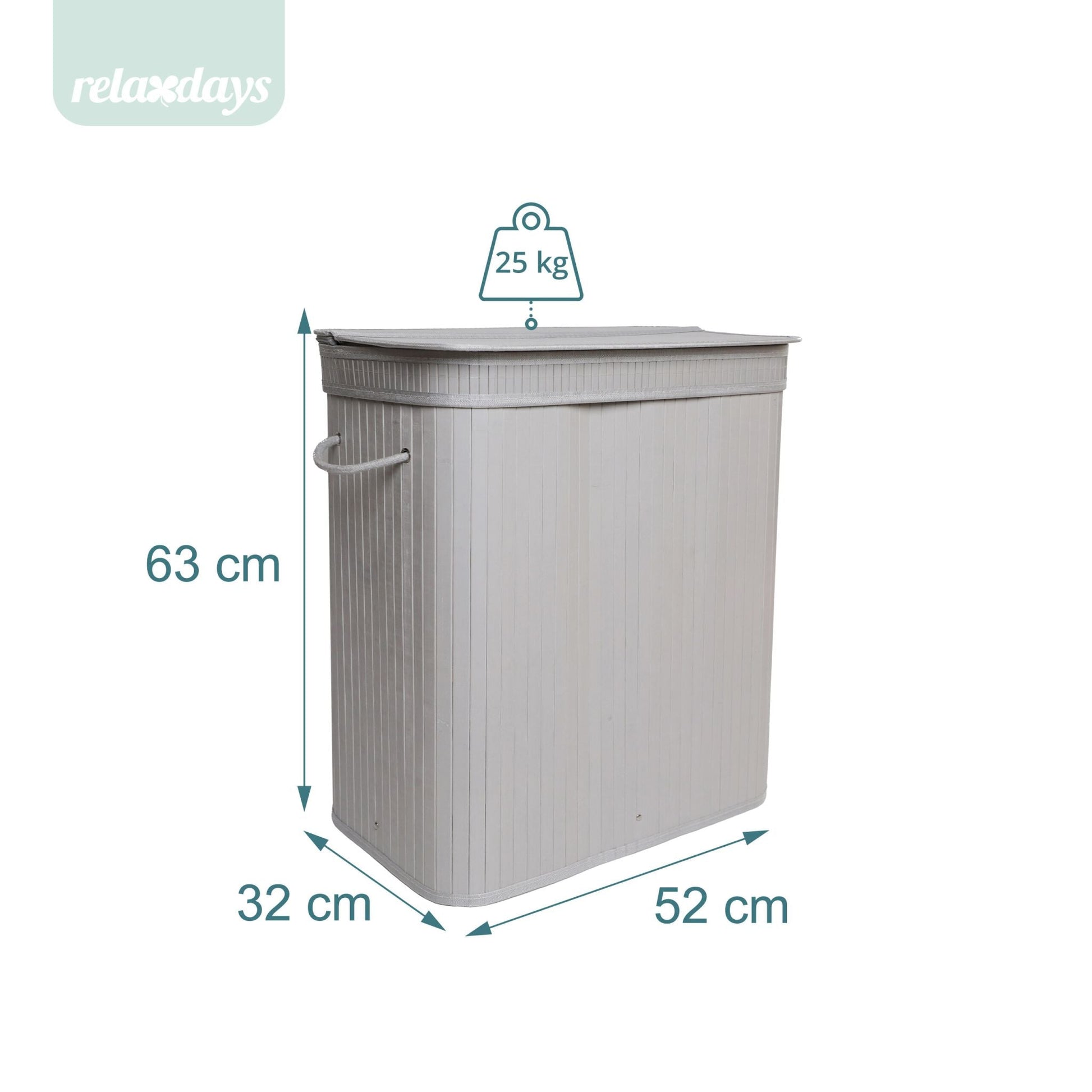 Wäschekorb mit Deckel Bambus Weiss-Grau von Relaxdays