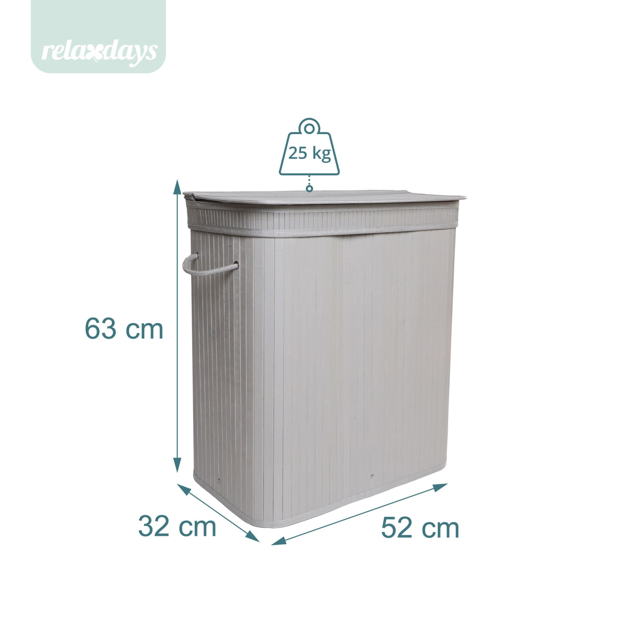 Wäschekorb mit Deckel Bambus Weiss-Grau von Relaxdays