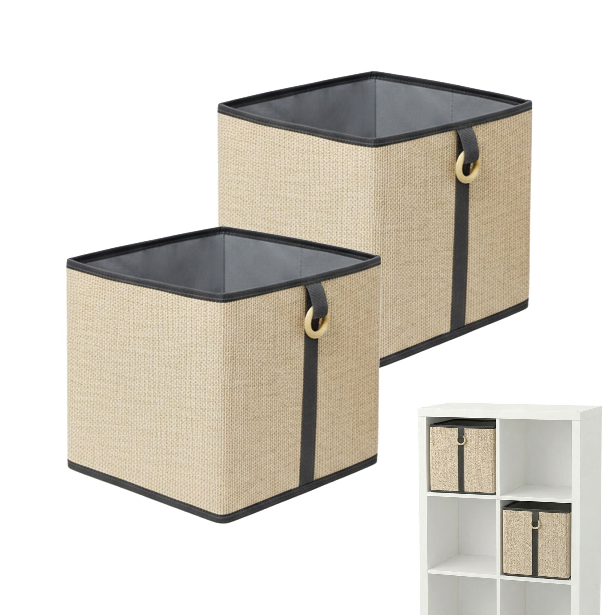 Aufbewahrungskorb Set Bambus Hellbraun-Schwarz von Relaxdays
