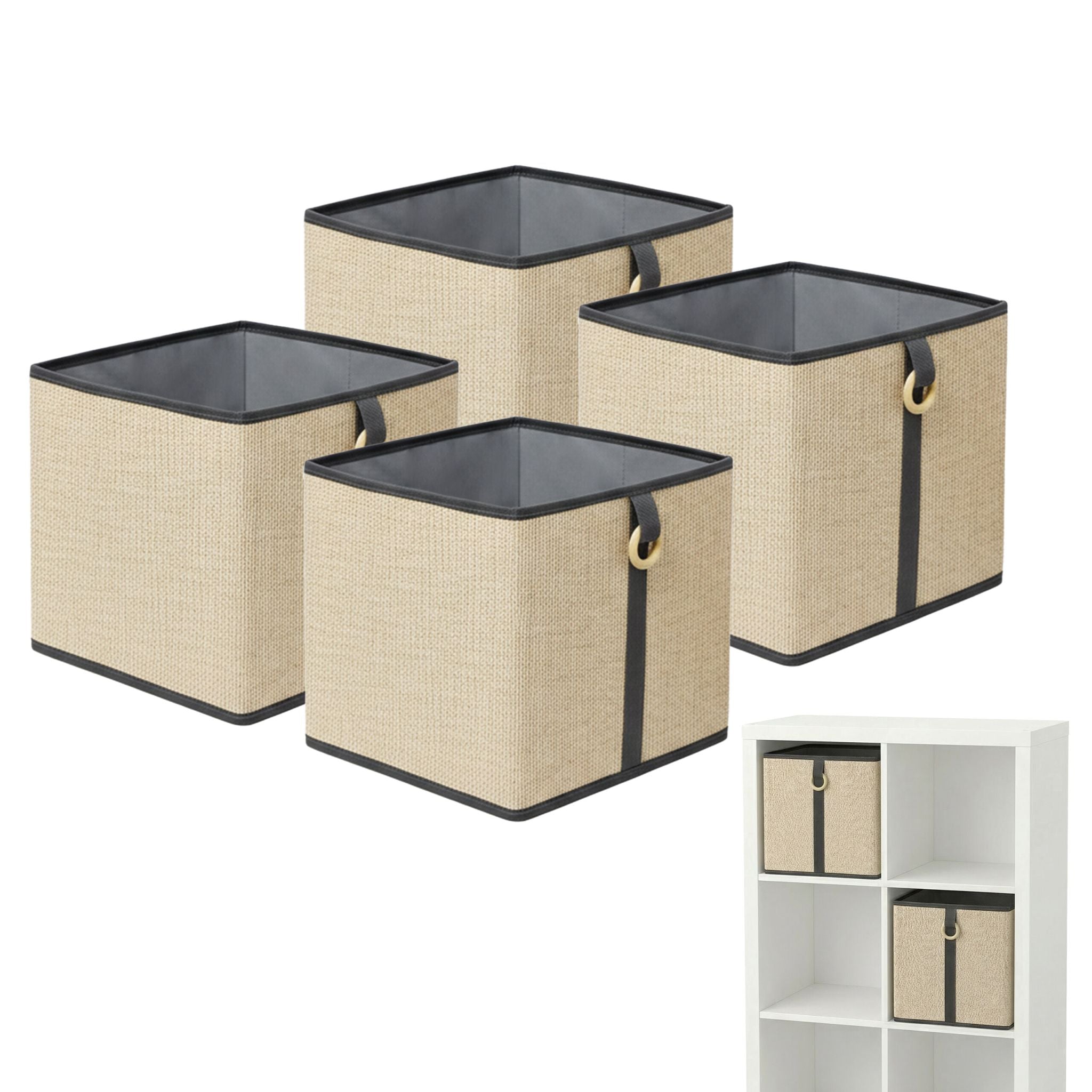 Aufbewahrungskorb Set Bambus Hellbraun-Schwarz von Relaxdays