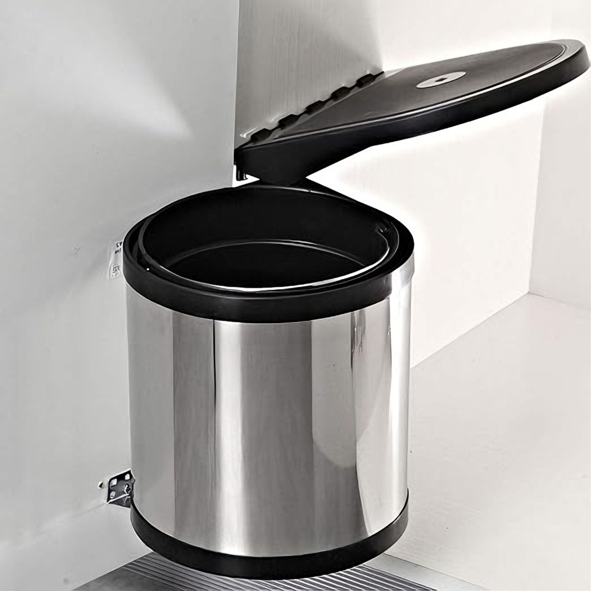 Einbaumülleimer mit Schwingdeckel Schwarz-Silber von Relaxdays