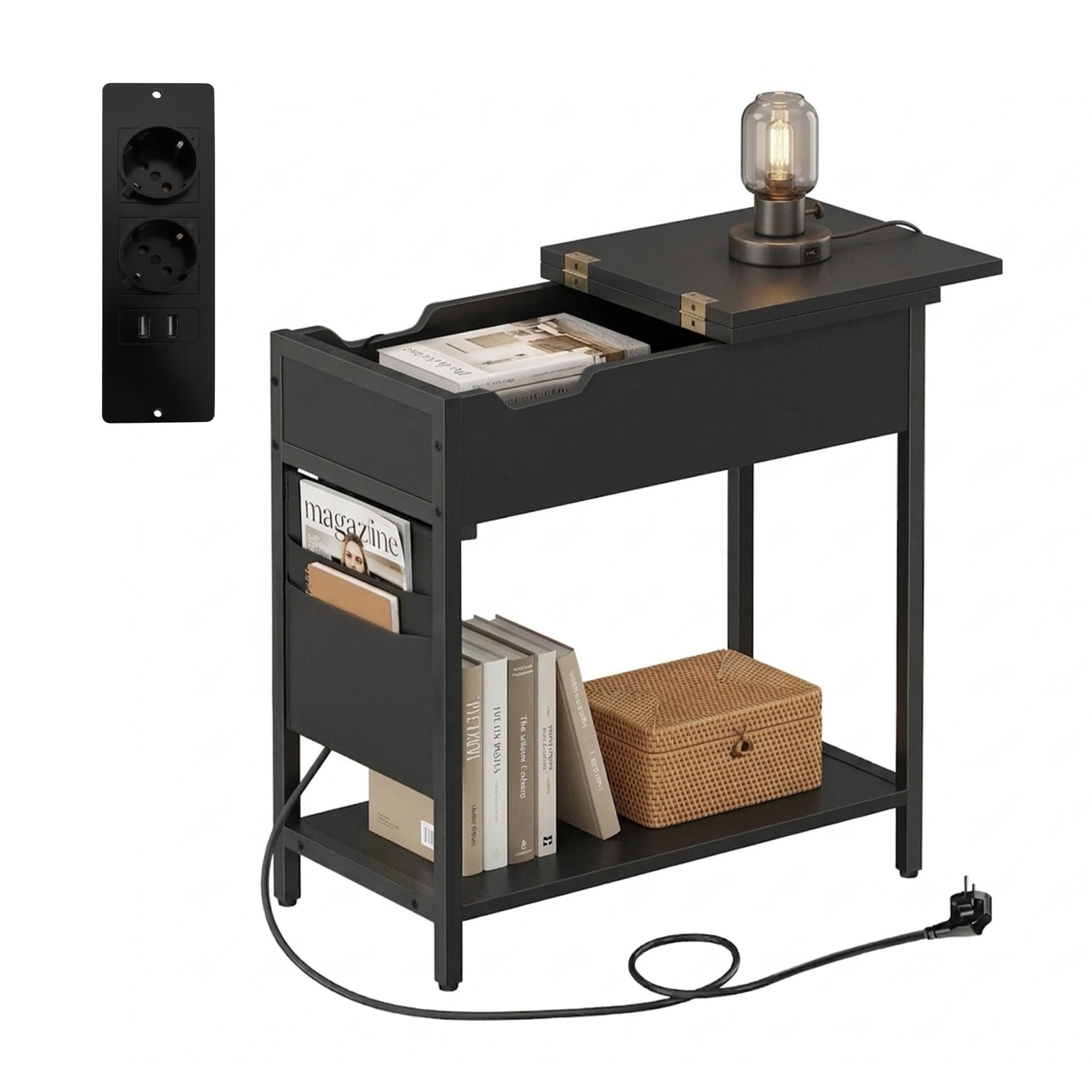 Beistelltisch mit Steckdose Schwarz von Relaxdays